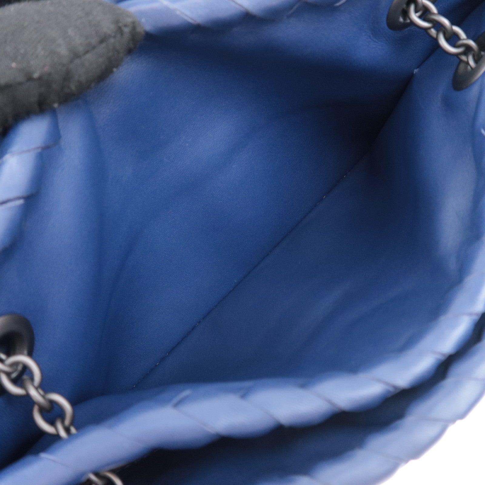 BOTTEGA VENETA Intrecciato Leather Chain Shoulder Bag Navy