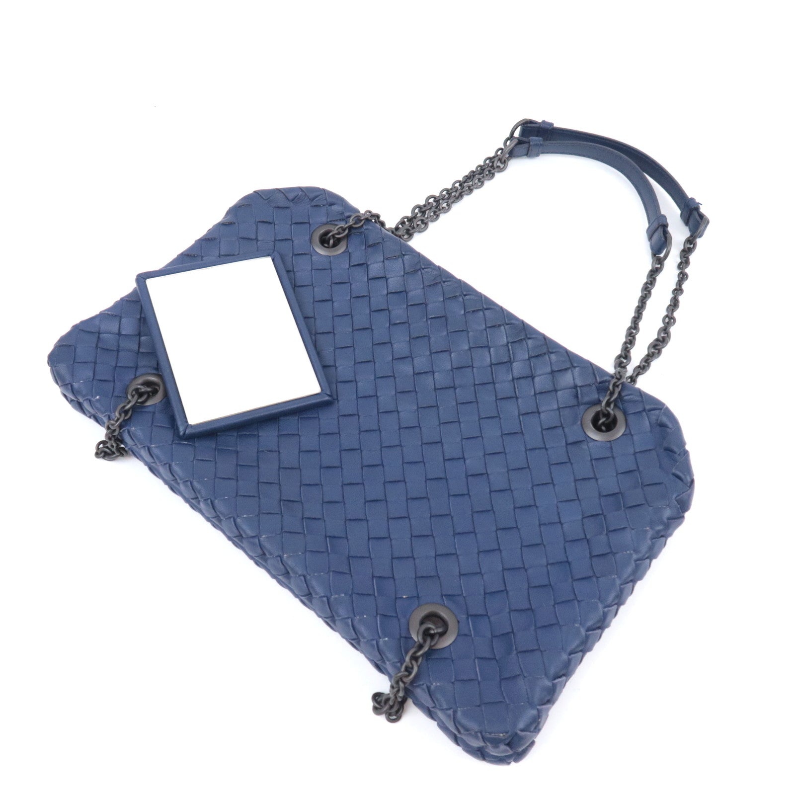 BOTTEGA VENETA Intrecciato Leather Chain Shoulder Bag Navy