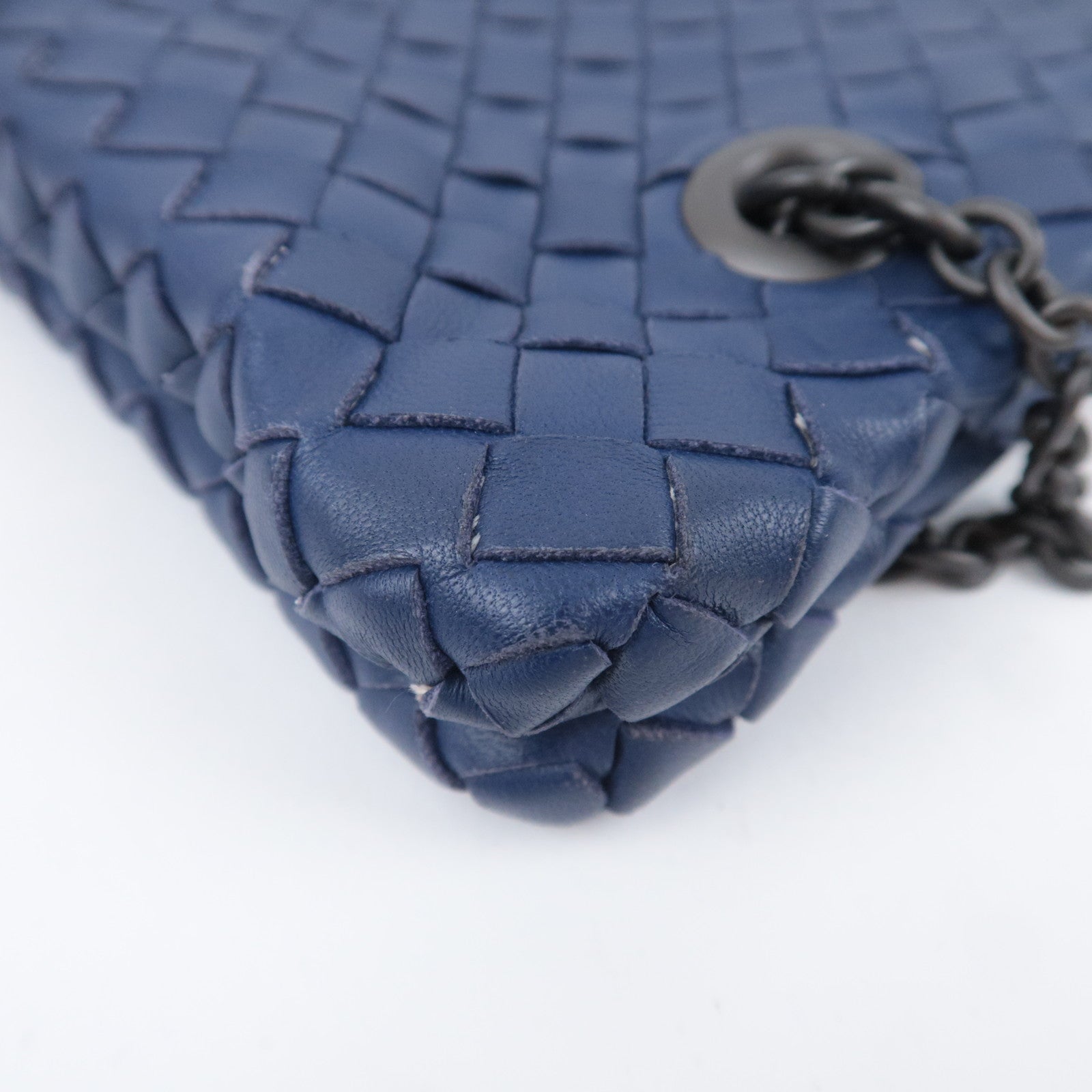 BOTTEGA VENETA Intrecciato Leather Chain Shoulder Bag Navy