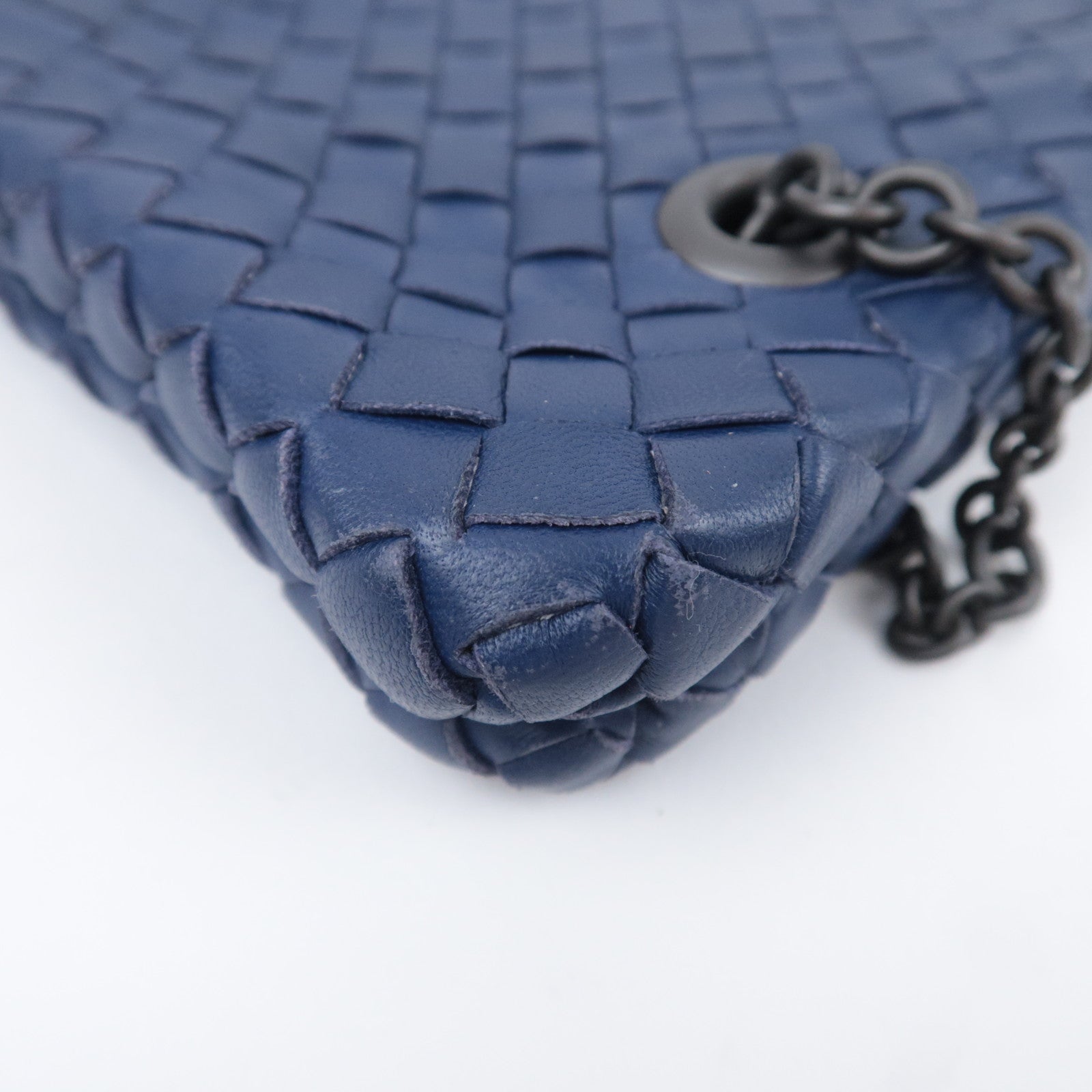 BOTTEGA VENETA Intrecciato Leather Chain Shoulder Bag Navy