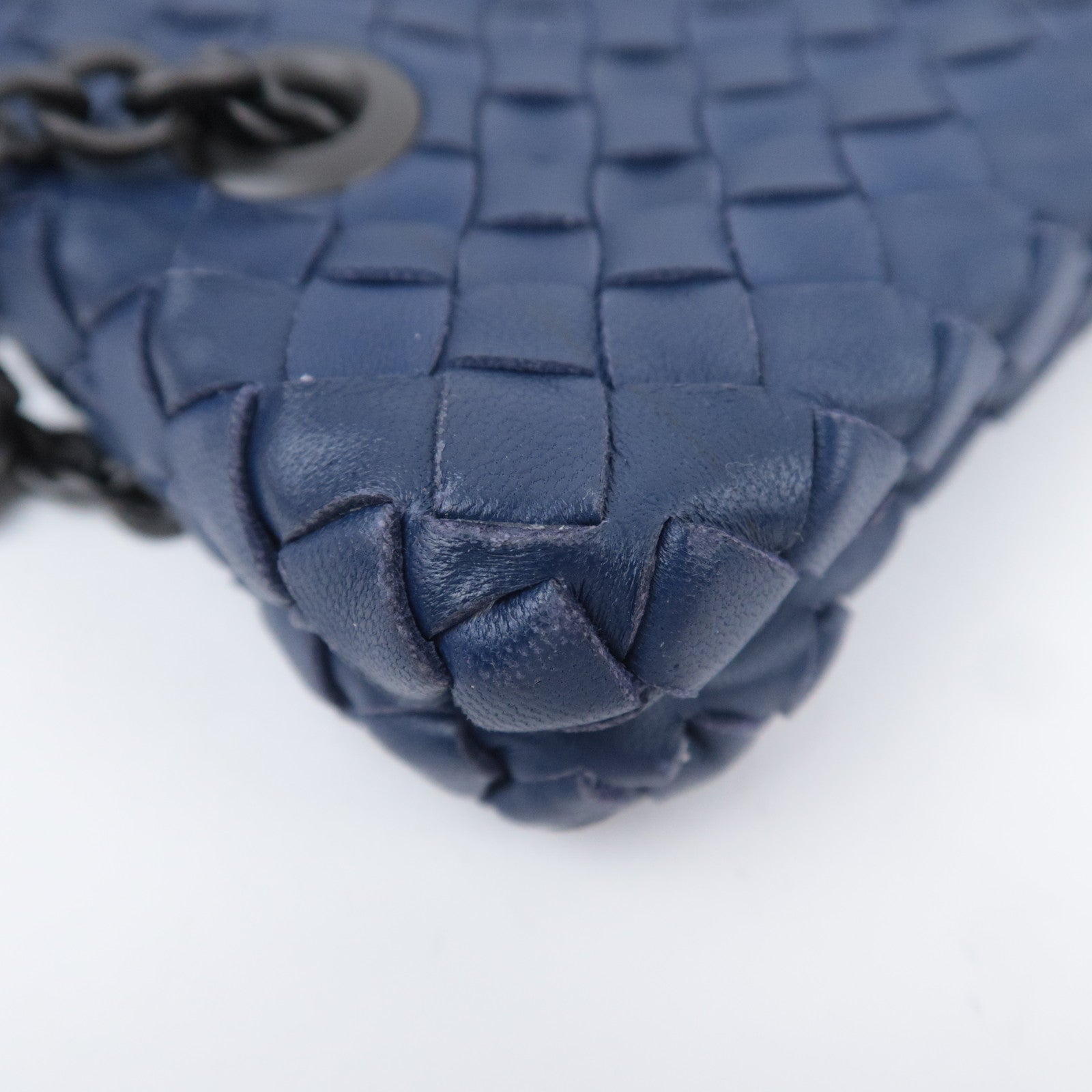 BOTTEGA VENETA Intrecciato Leather Chain Shoulder Bag Navy