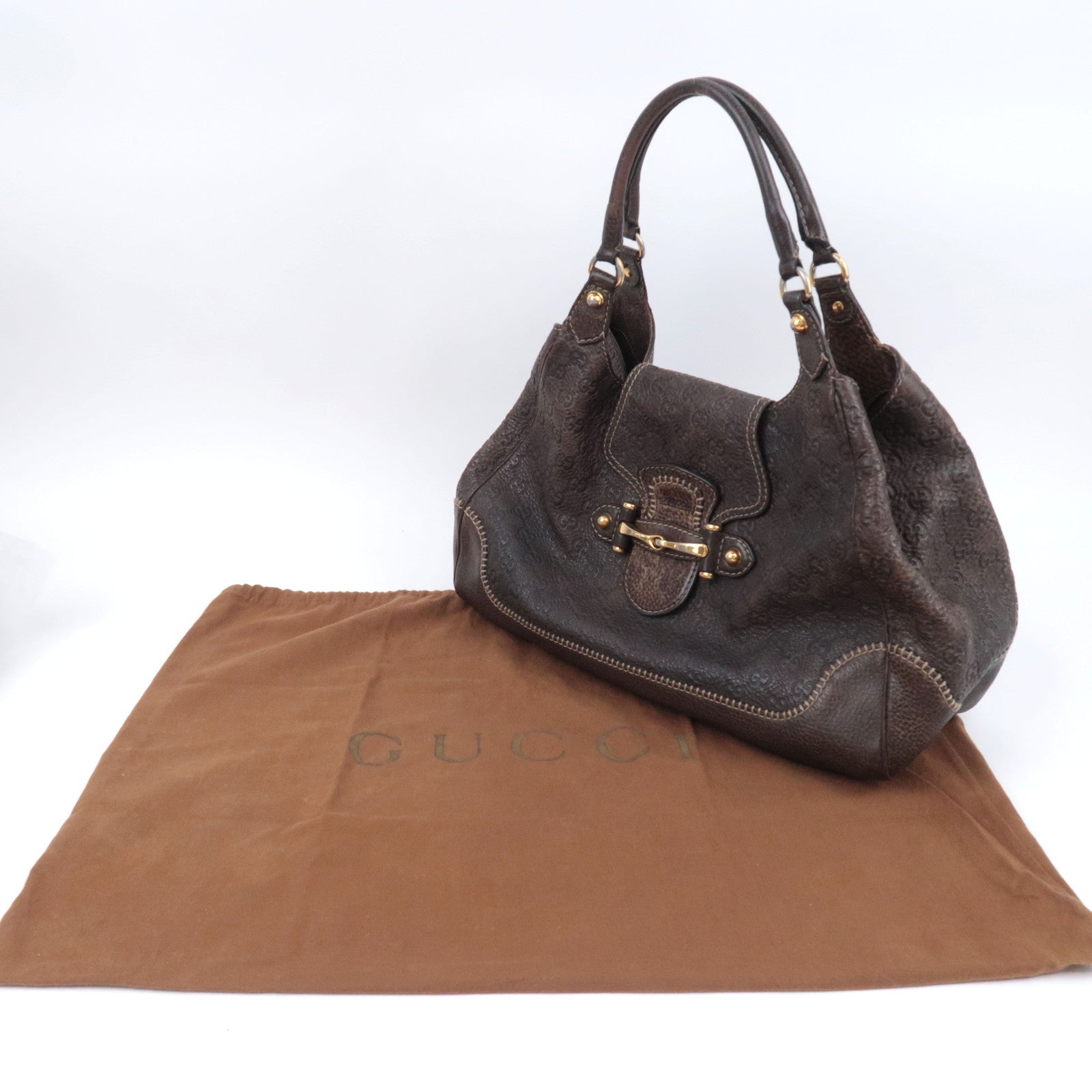 GUCCI Horsebit Guccissima Leather Shoulder Bag Brown 223958