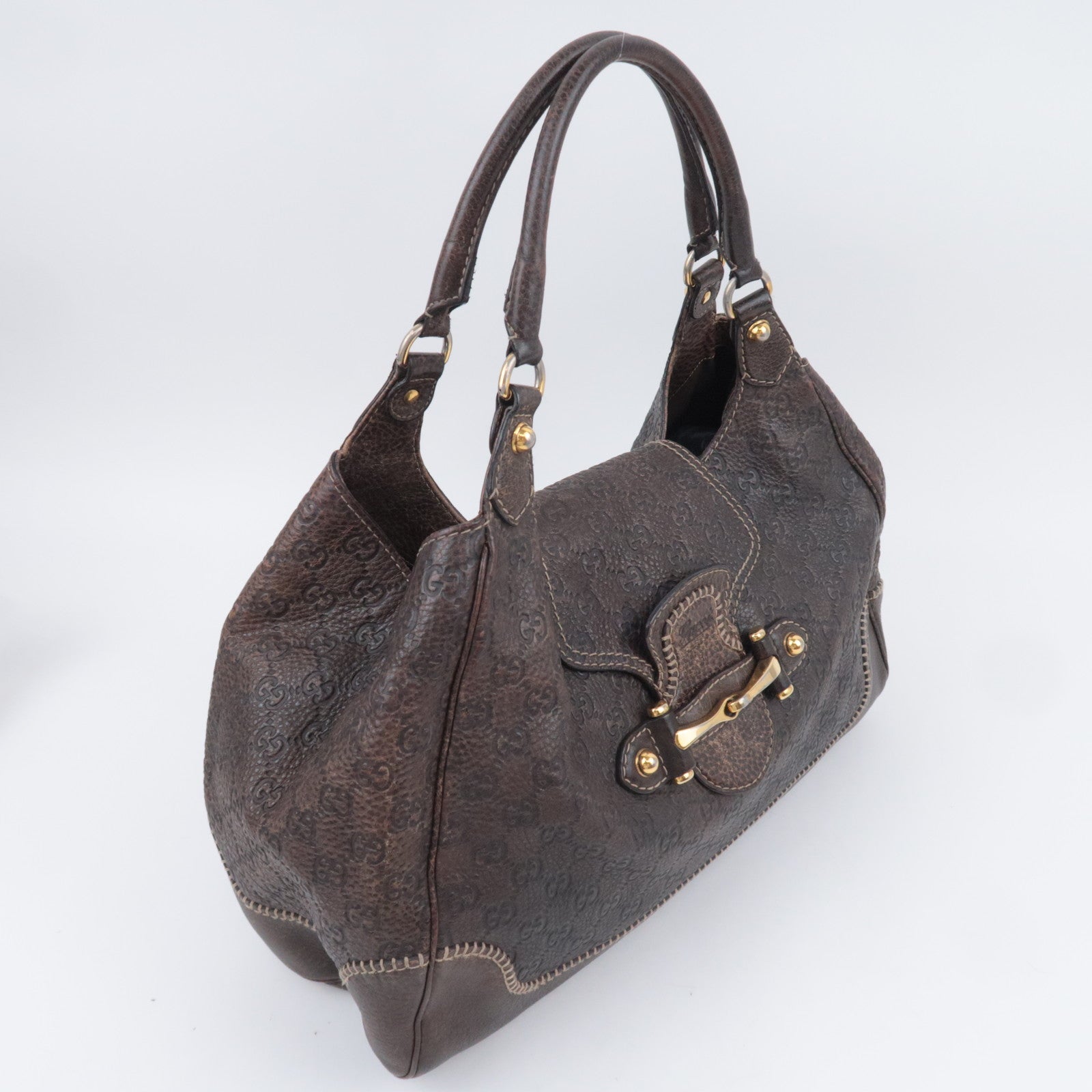 GUCCI Horsebit Guccissima Leather Shoulder Bag Brown 223958