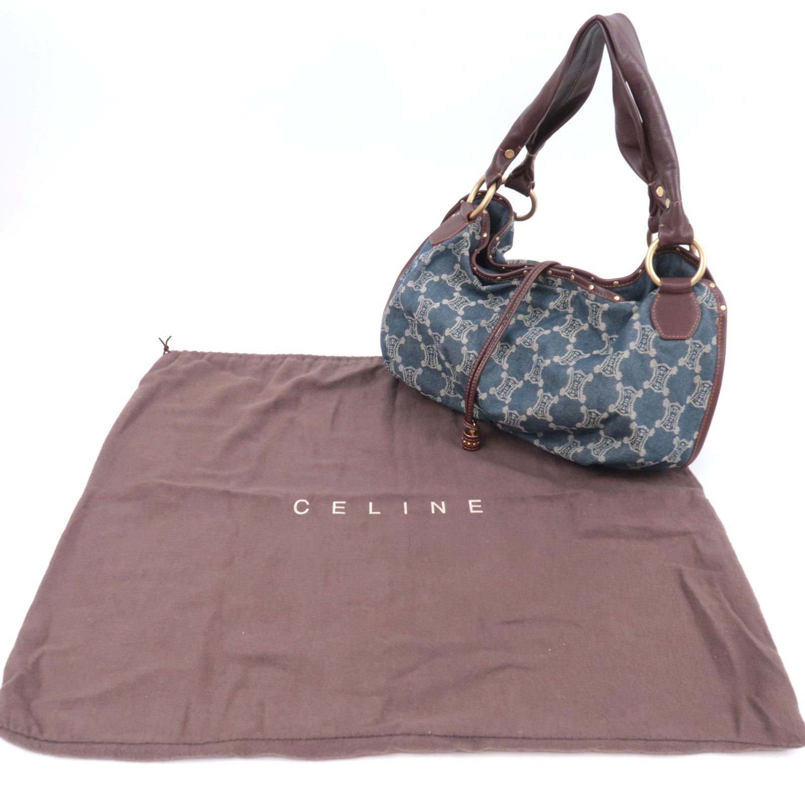 CELINE Paris Macadam Bittersweet Denim Leather Shoulder Bag Blue