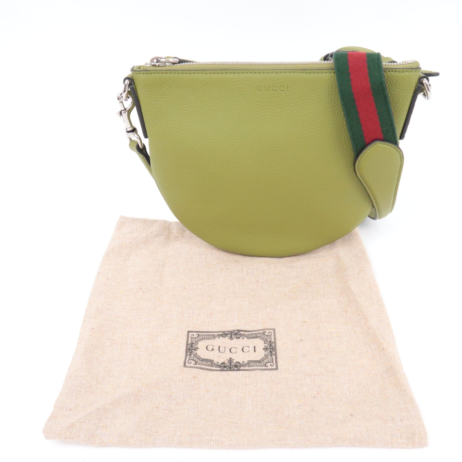 GUCCI Leather Halfmoon Shoulder Bag Green 824529