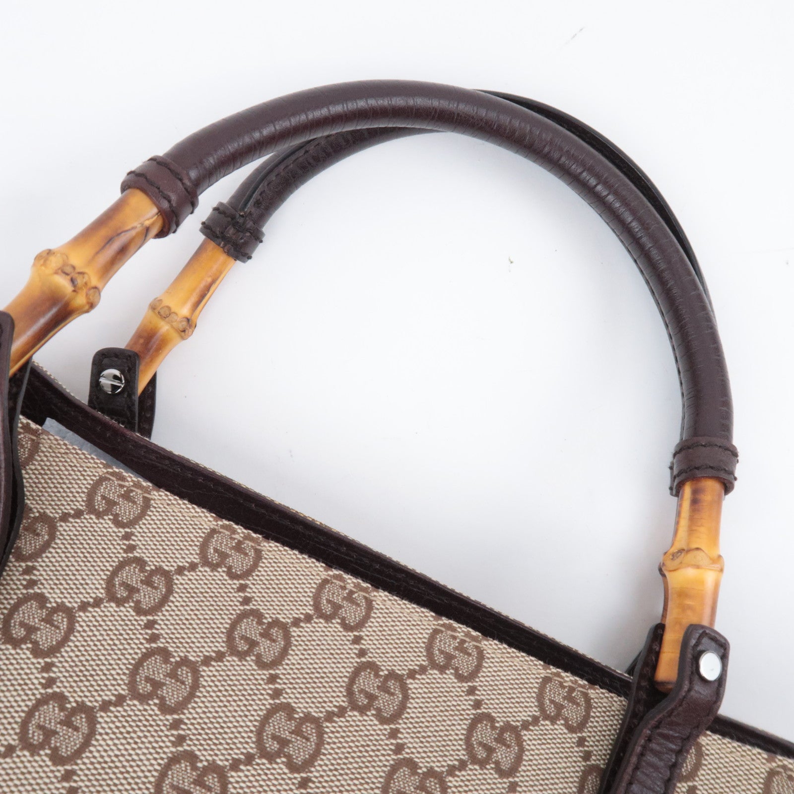 GUCCI Bamboo Tote Bag GG Canvas Brown 112530