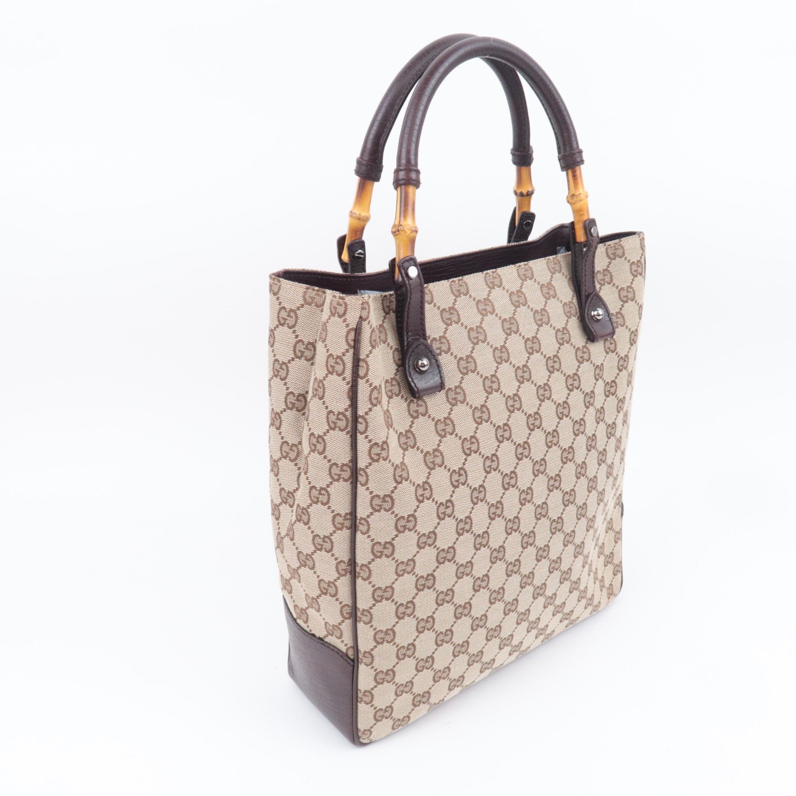 GUCCI Bamboo Tote Bag GG Canvas Brown 112530