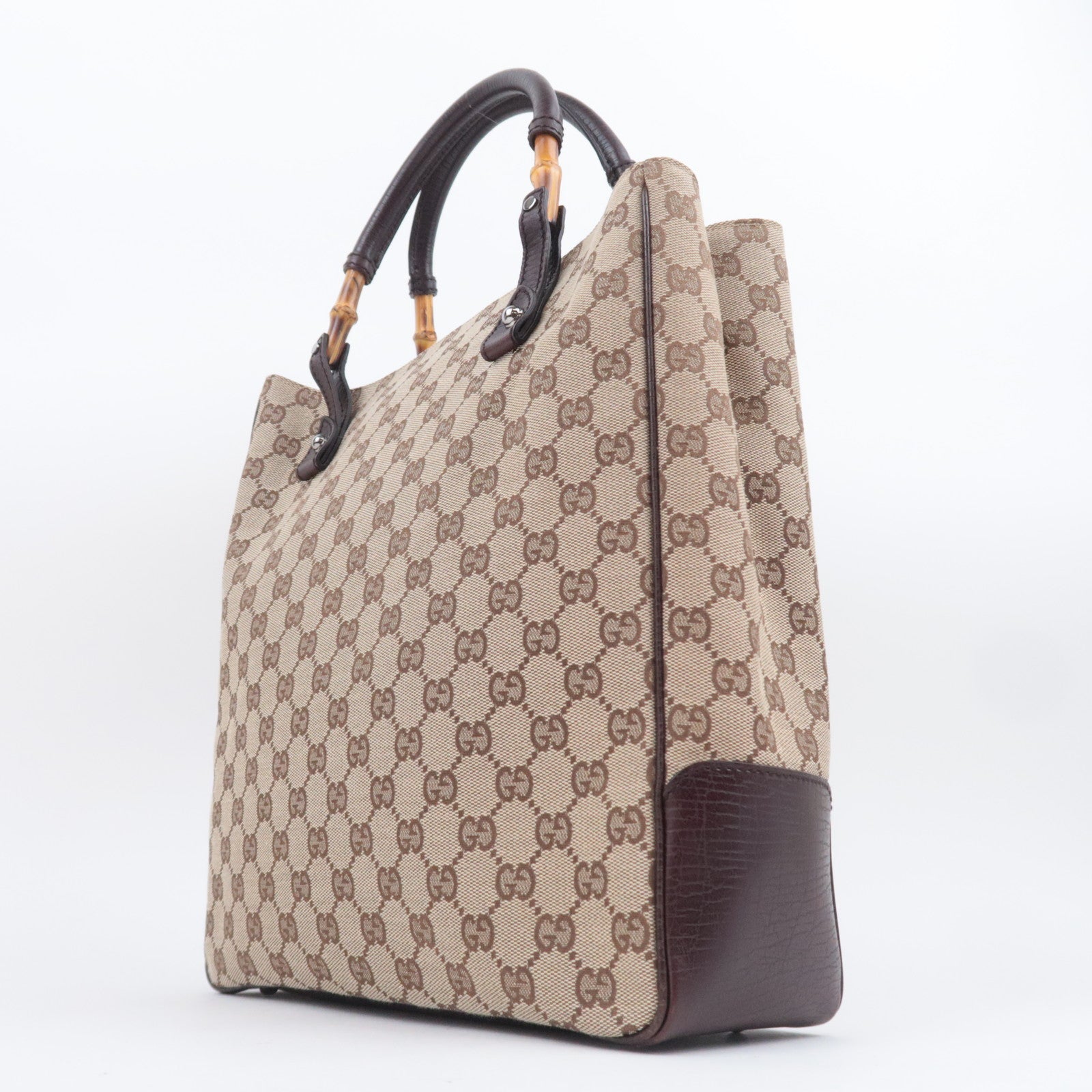 GUCCI Bamboo Tote Bag GG Canvas Brown 112530