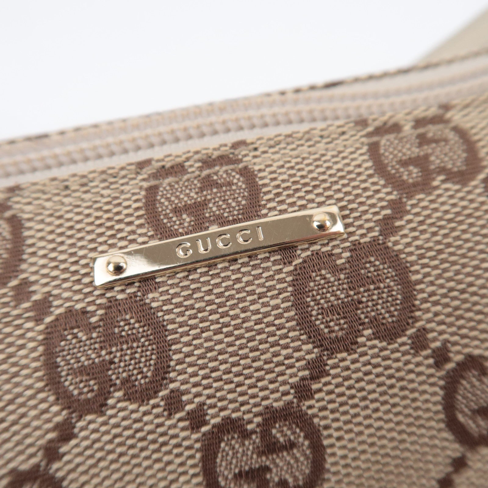 GUCCI Boat Bag GG Canvas Handbag Beige White 07193