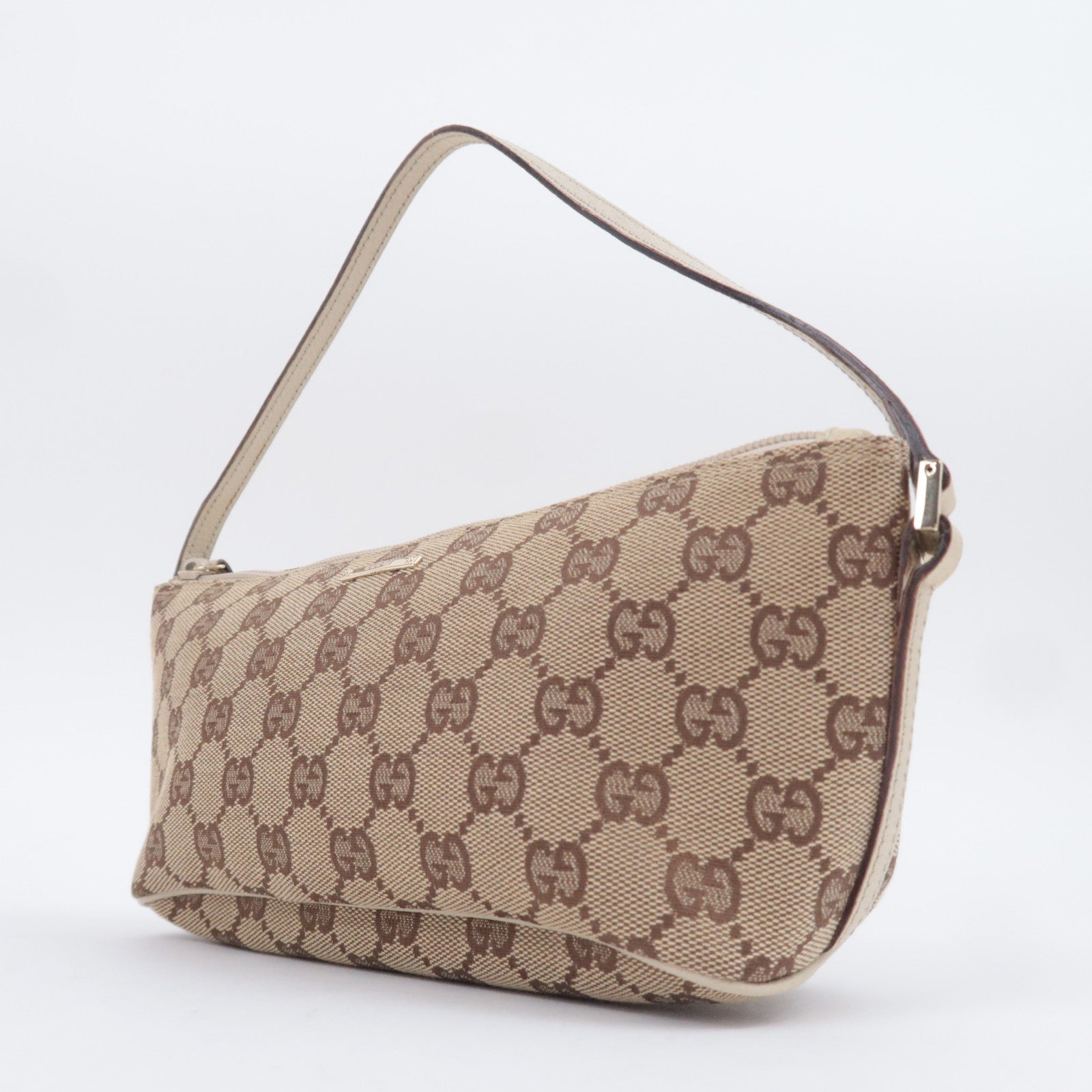 GUCCI Boat Bag GG Canvas Handbag Beige White 07193