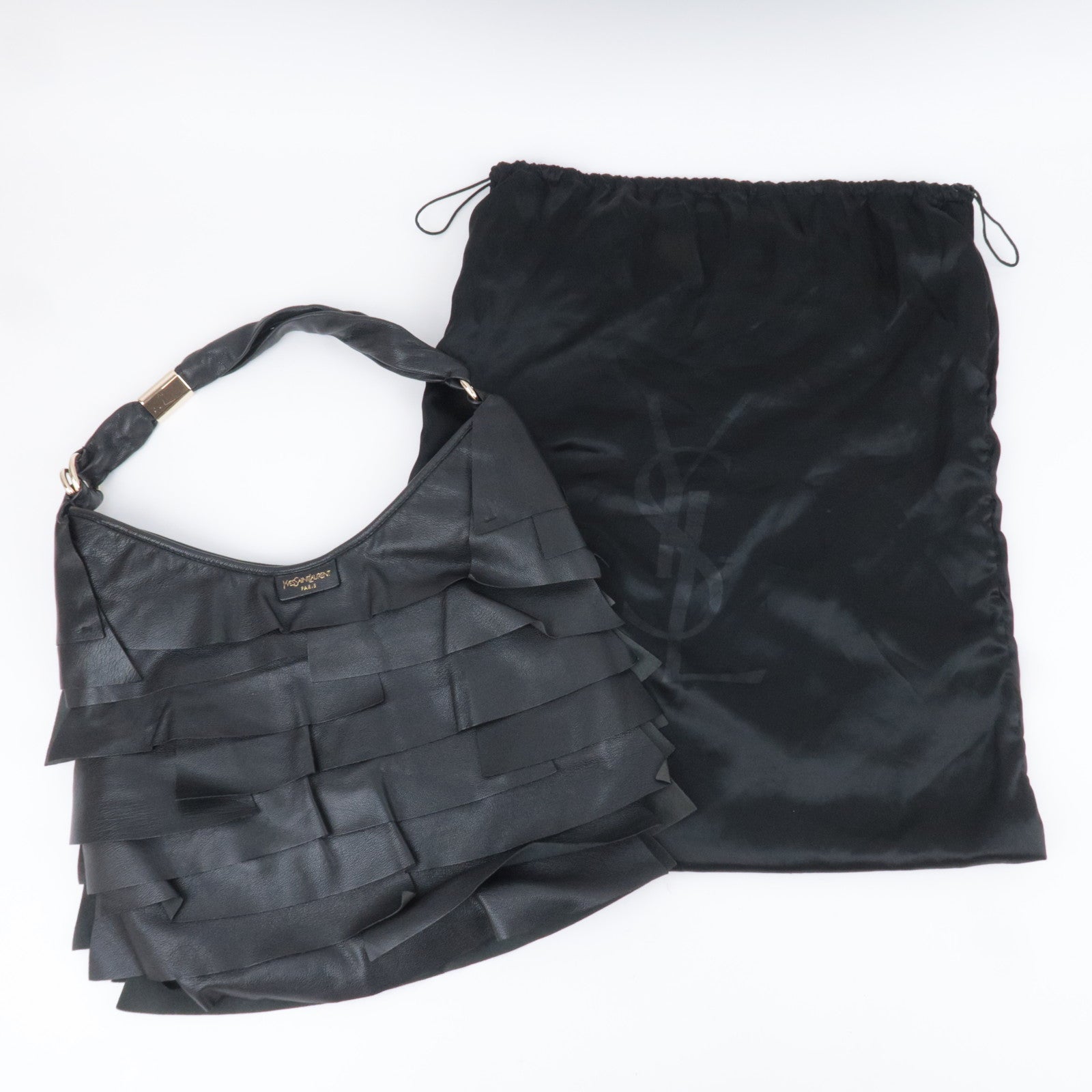 SAINT LAURENT YSL Saint-Tropez Leather Shoulder Bag Black