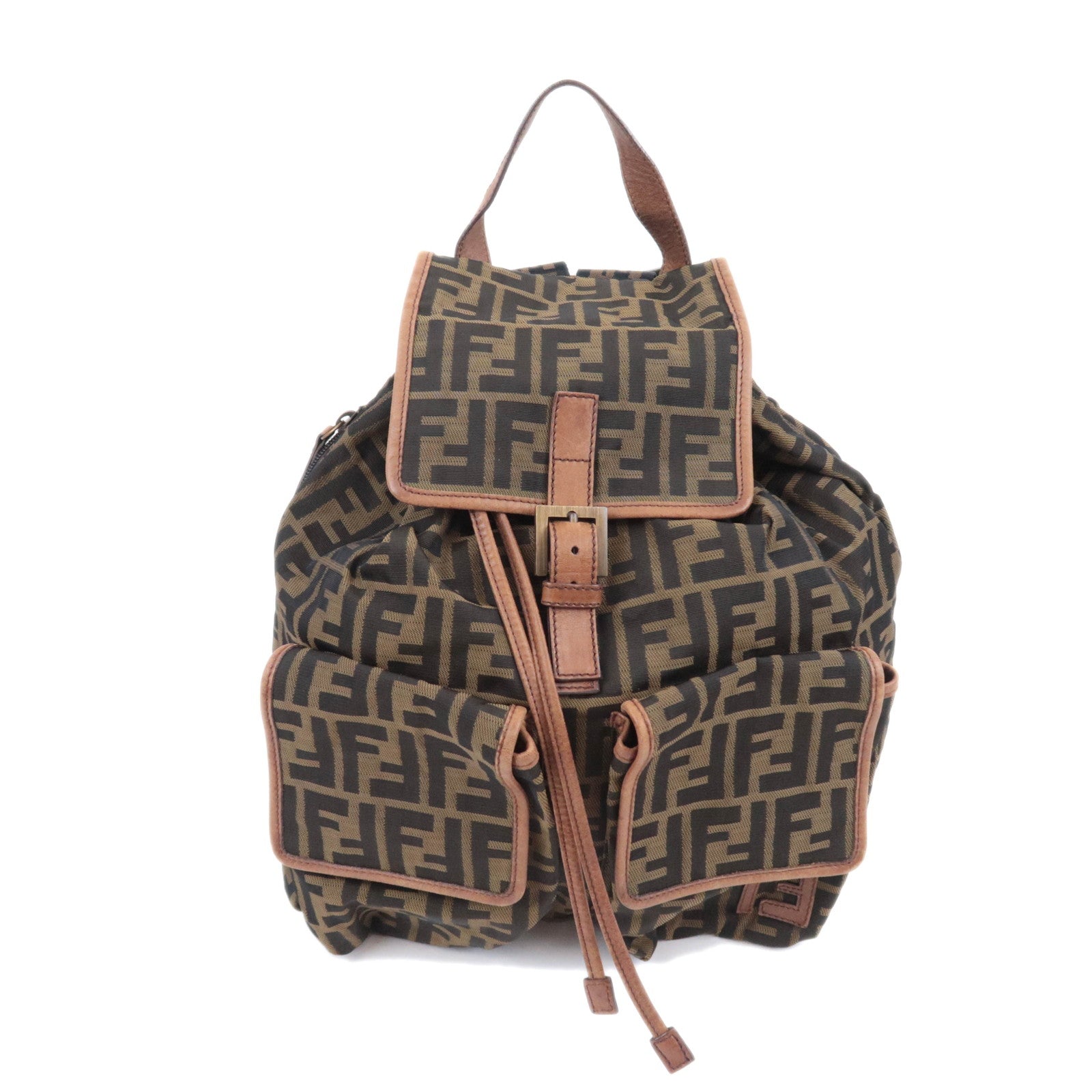 FENDI Zucca Backpack Canvas Leather Khaki 7VZ00191552