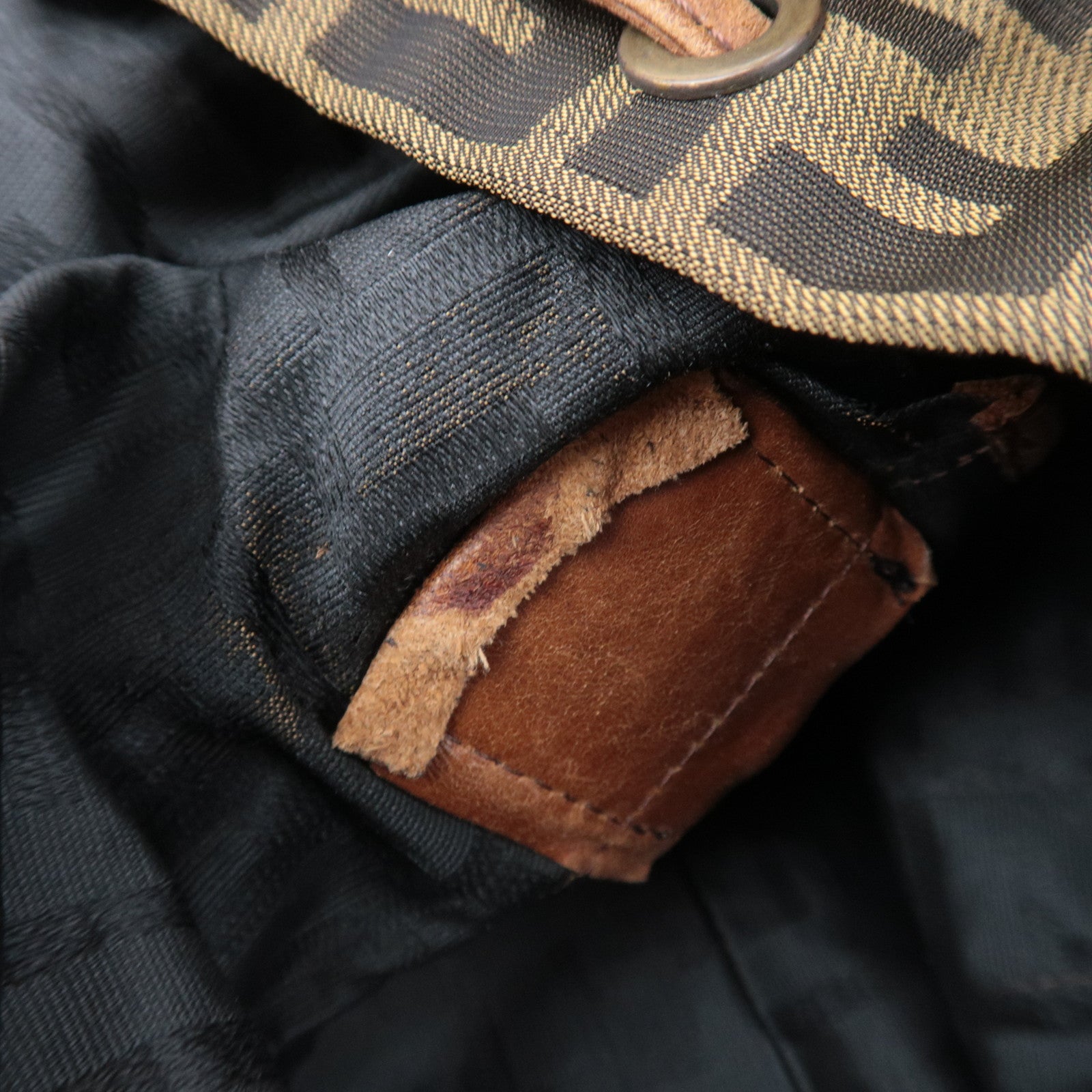 FENDI Zucca Backpack Canvas Leather Khaki 7VZ001