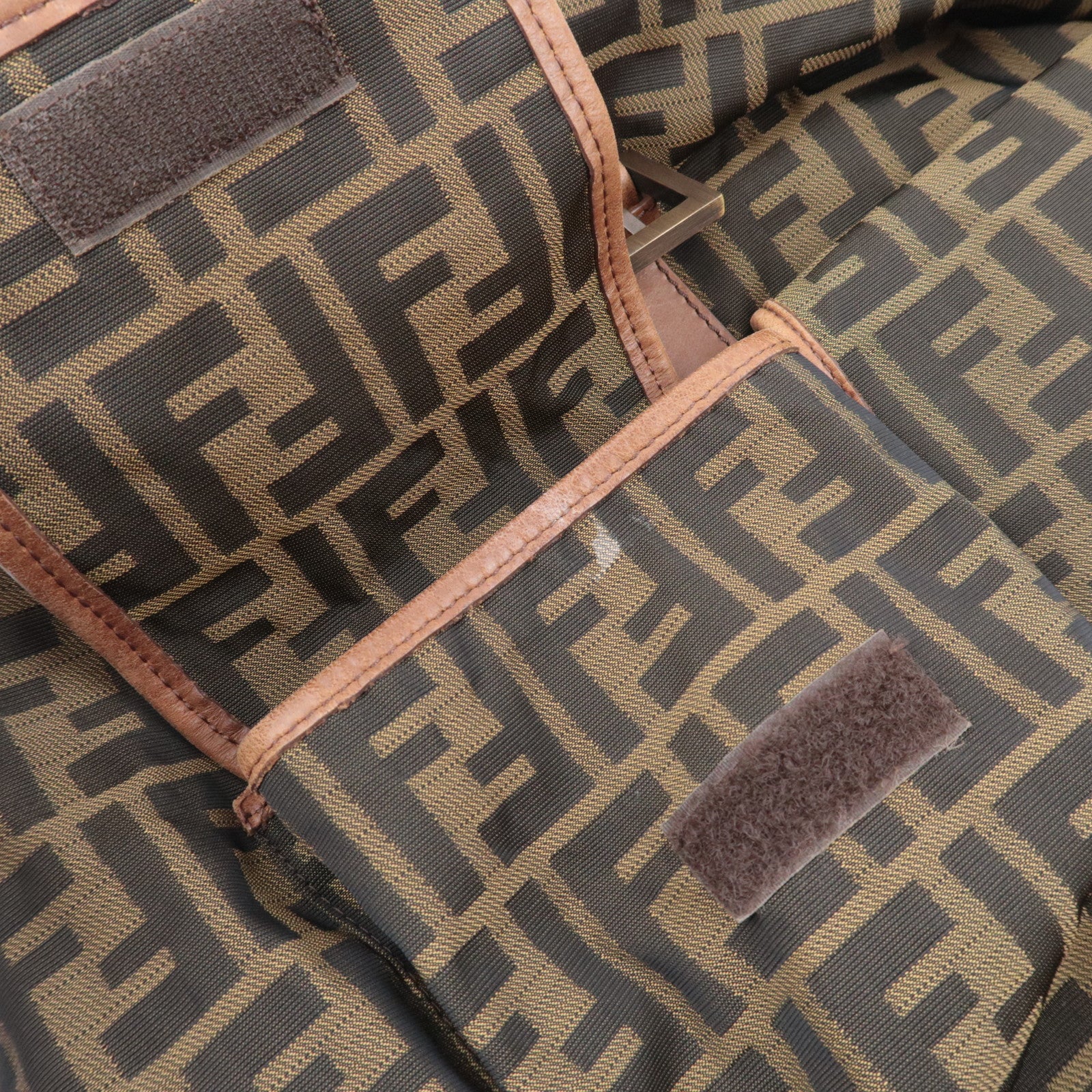 FENDI Zucca Backpack Canvas Leather Khaki 7VZ001