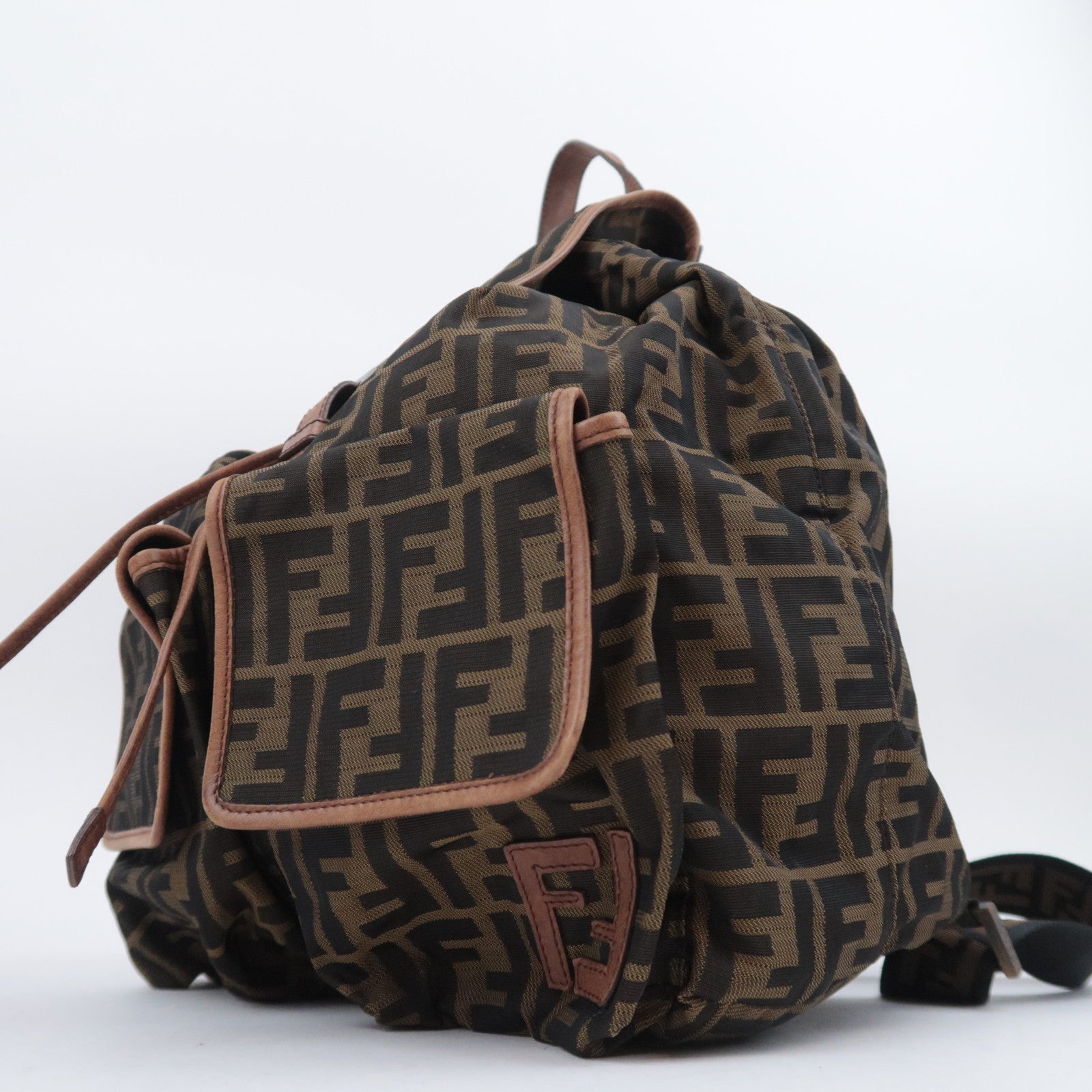 FENDI Zucca Backpack Canvas Leather Khaki 7VZ001
