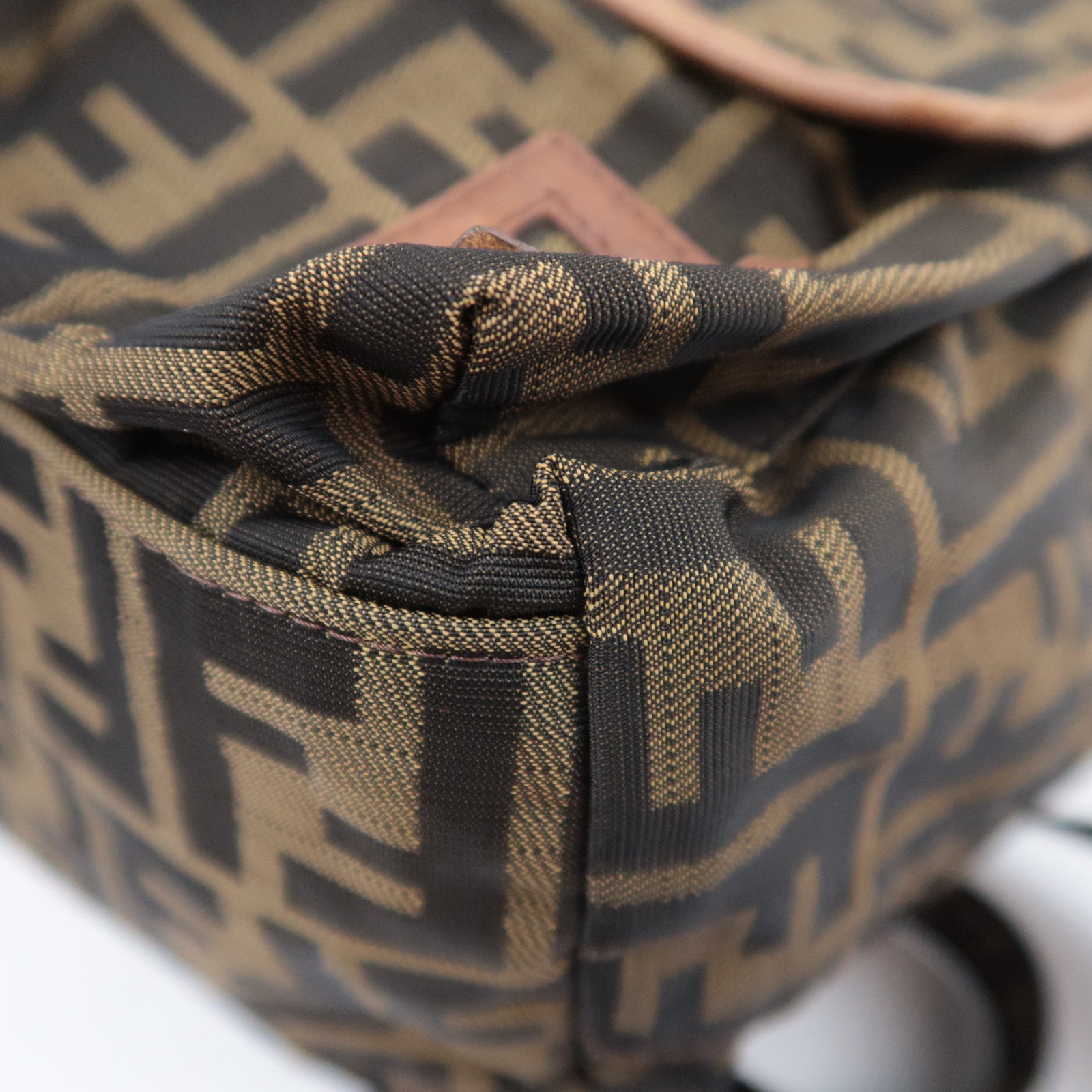 FENDI Zucca Backpack Canvas Leather Khaki 7VZ001