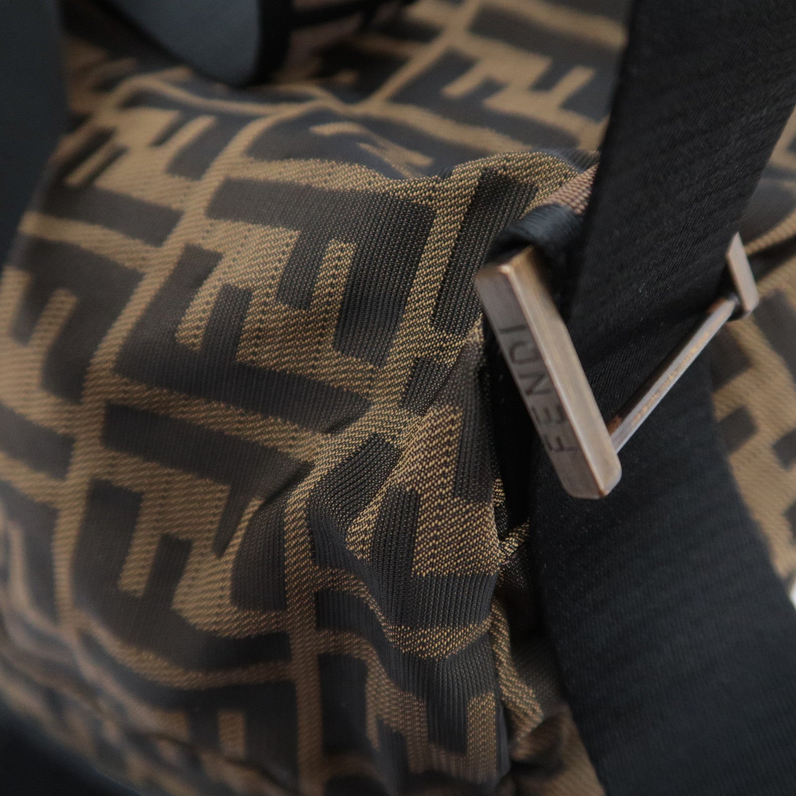 FENDI Zucca Backpack Canvas Leather Khaki 7VZ001