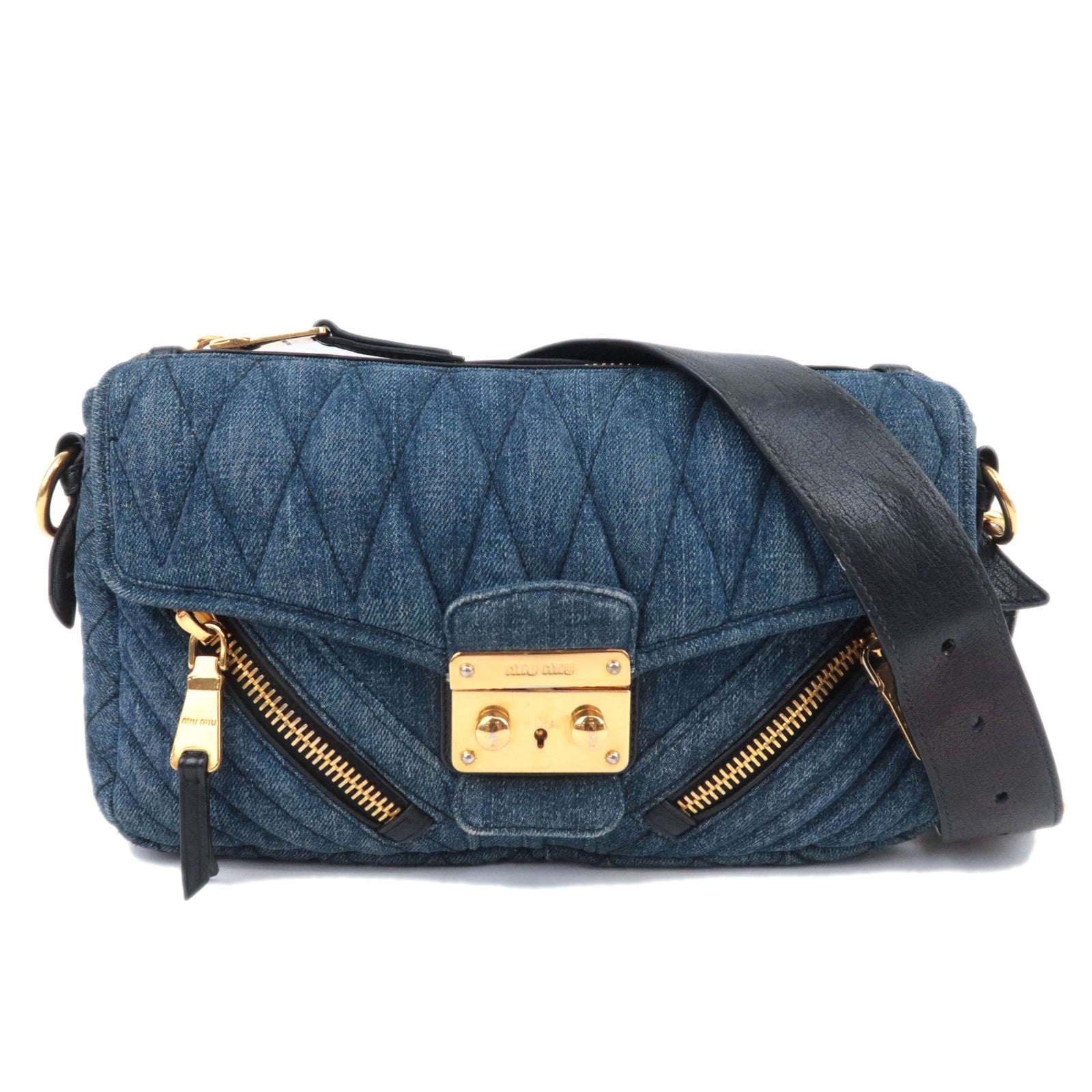 MIU MIU Biker Shoulder Bag Denim Leather Navy91555
