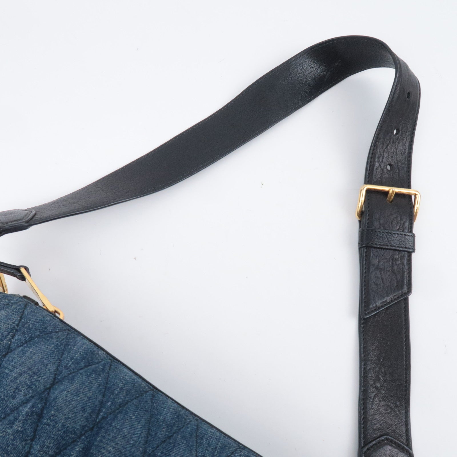 MIU MIU Biker Shoulder Bag Denim Leather Navy