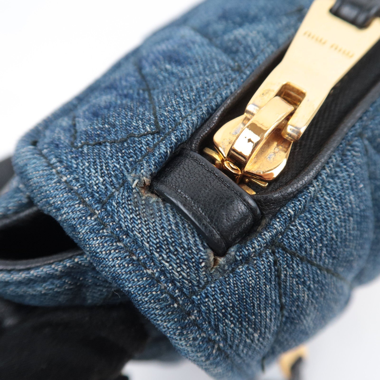 MIU MIU Biker Shoulder Bag Denim Leather Navy