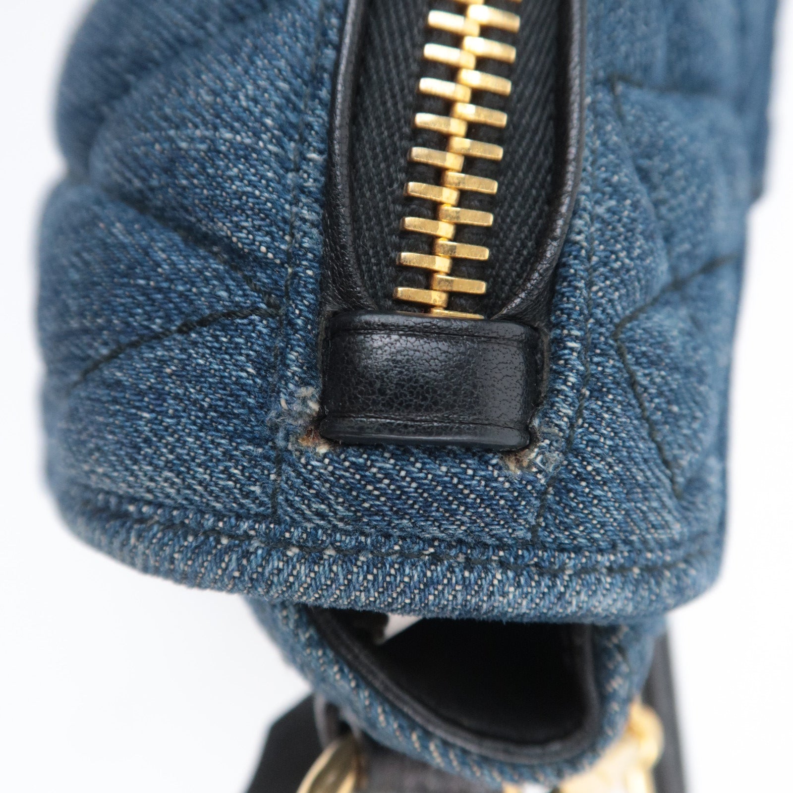 MIU MIU Biker Shoulder Bag Denim Leather Navy
