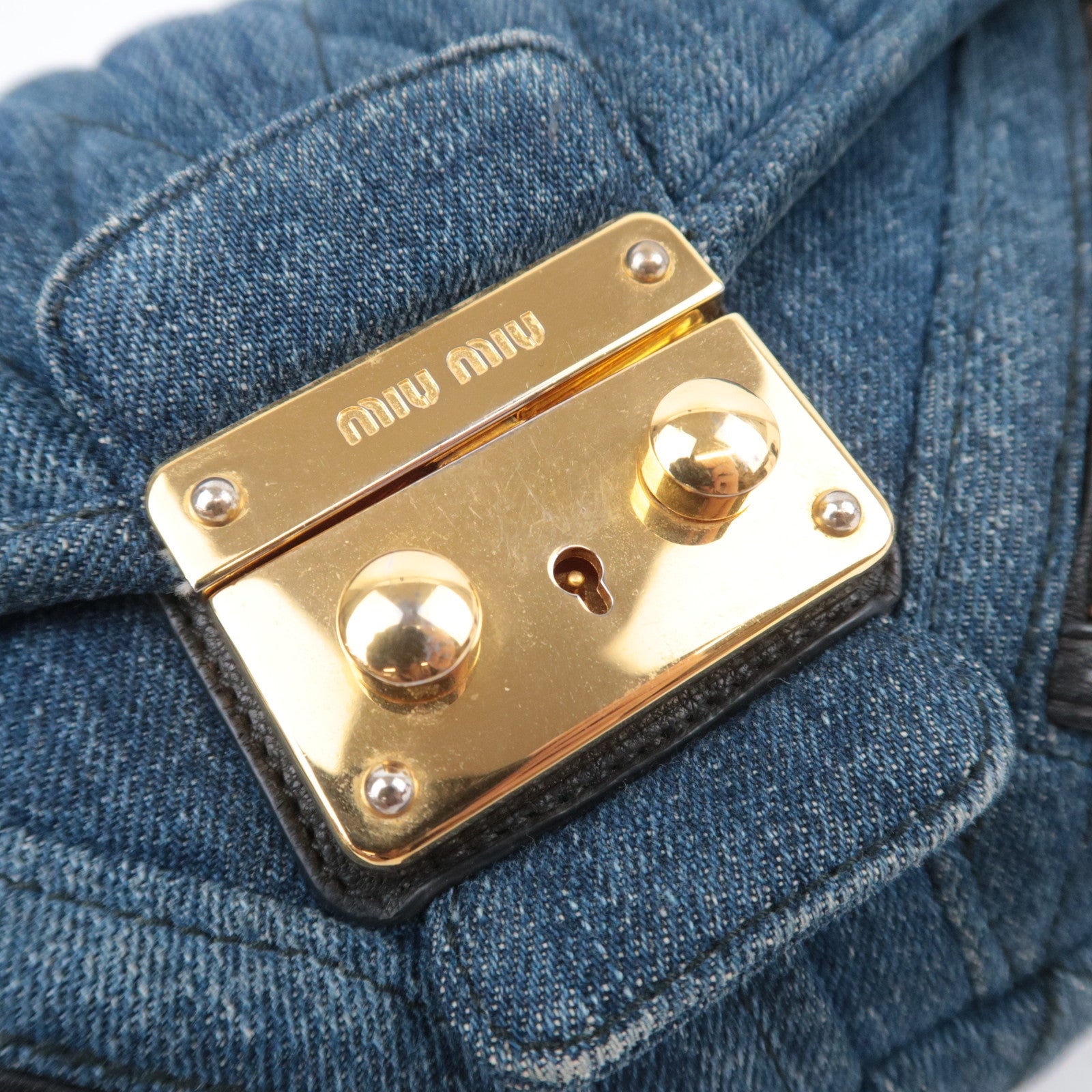 MIU MIU Biker Shoulder Bag Denim Leather Navy