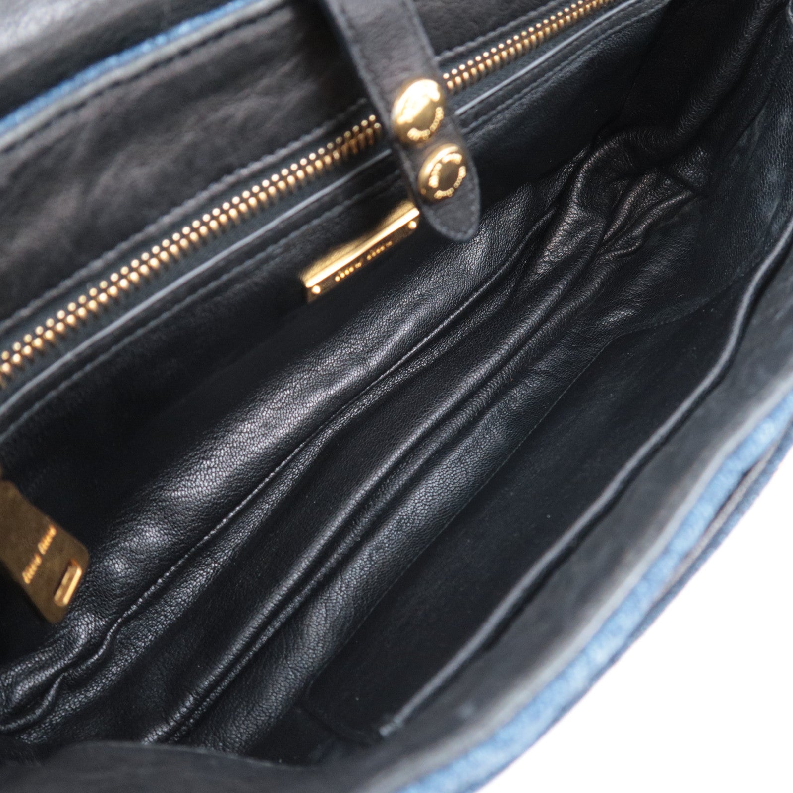 MIU MIU Biker Shoulder Bag Denim Leather Navy