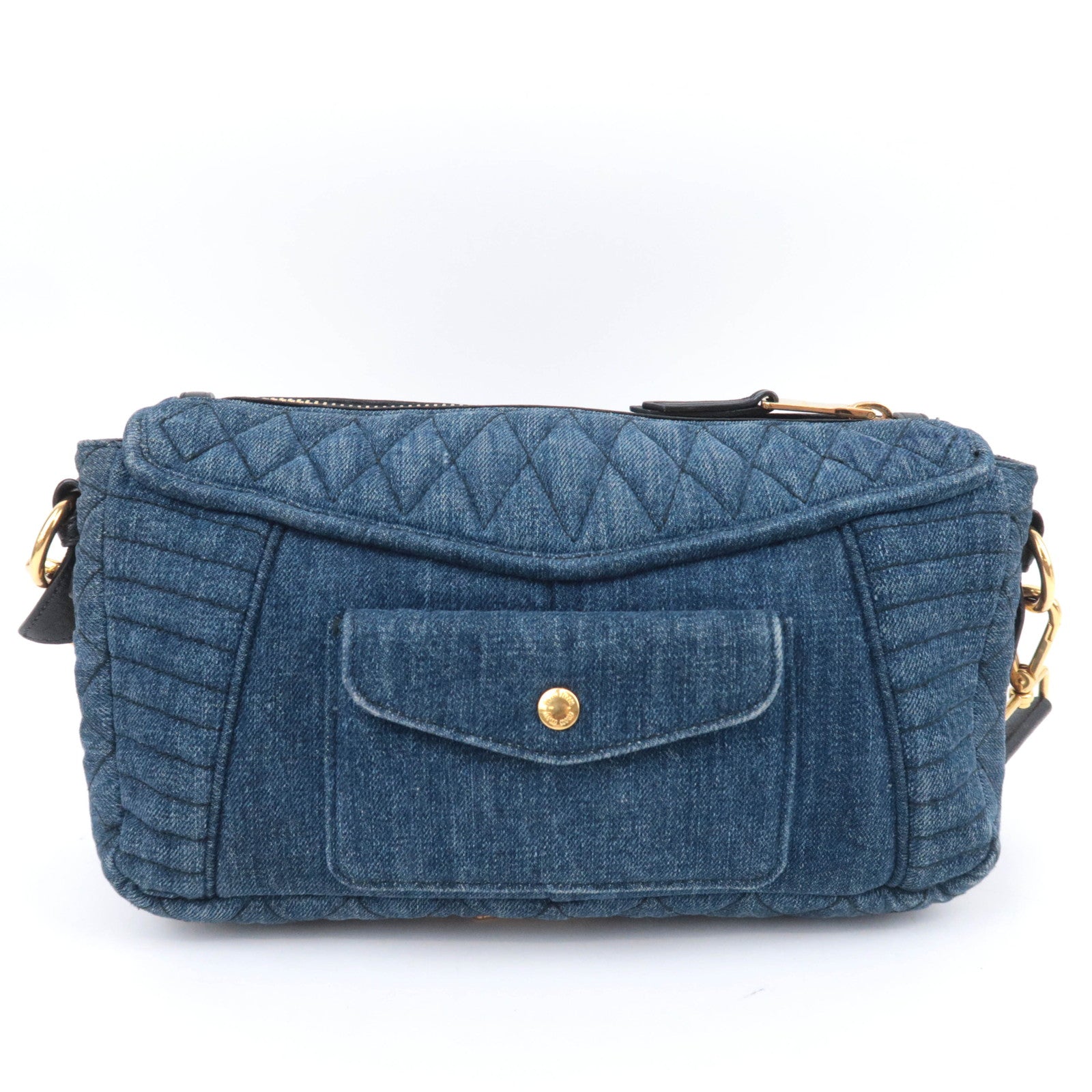 MIU MIU Biker Shoulder Bag Denim Leather Navy