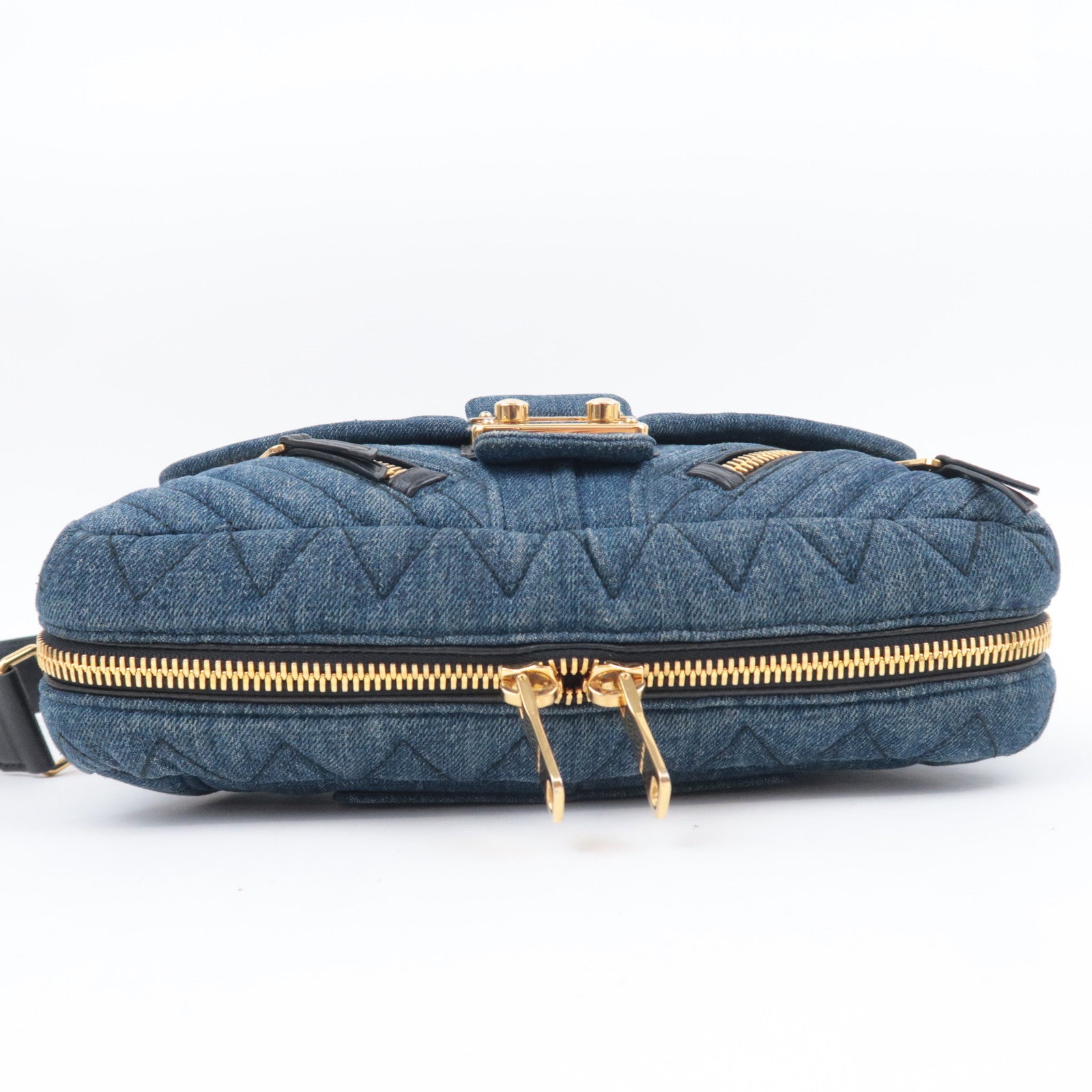 MIU MIU Biker Shoulder Bag Denim Leather Navy