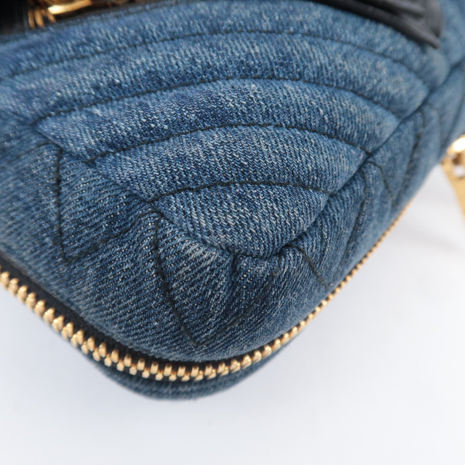 MIU MIU Biker Shoulder Bag Denim Leather Navy
