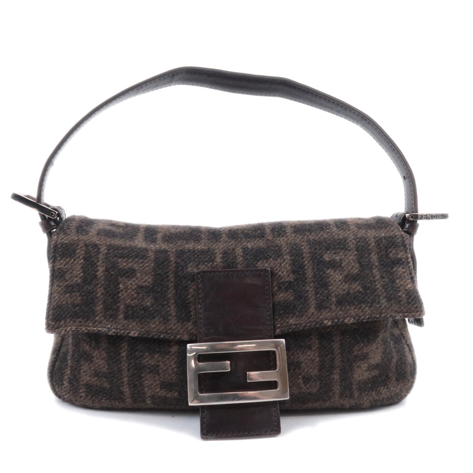 FENDI Zucca Mamma Baguette Cashmere Shoulder Bag Brown 2642491577