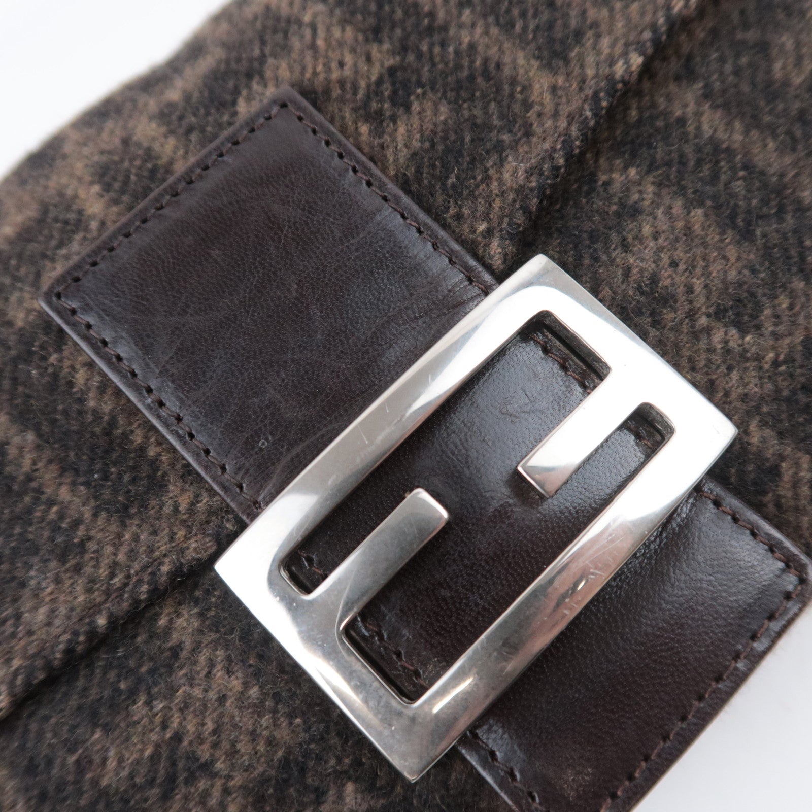 FENDI Zucca Mamma Baguette Cashmere Shoulder Bag Brown 26424