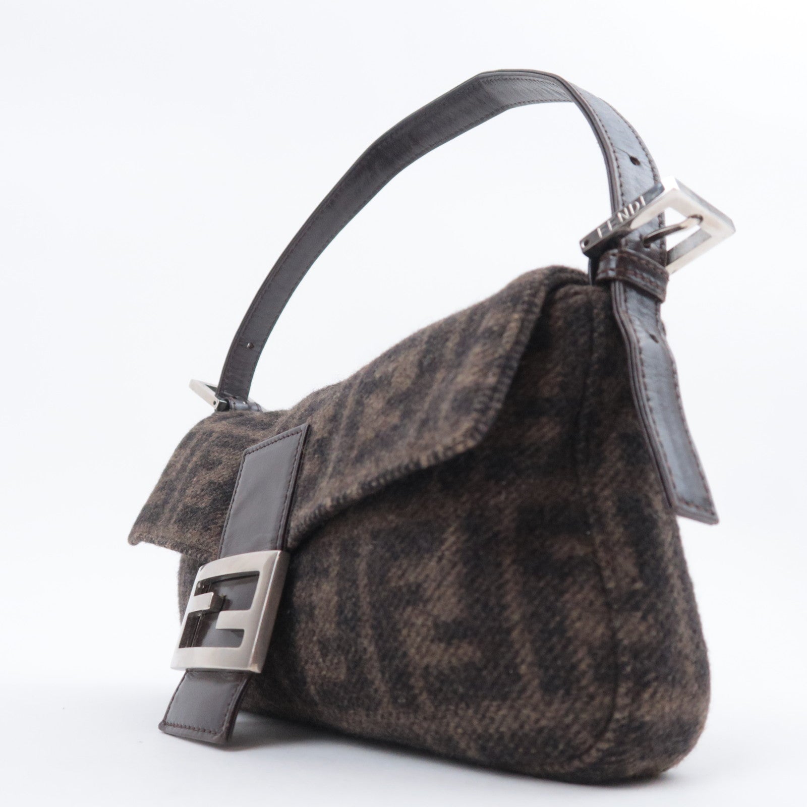 FENDI Zucca Mamma Baguette Cashmere Shoulder Bag Brown 26424