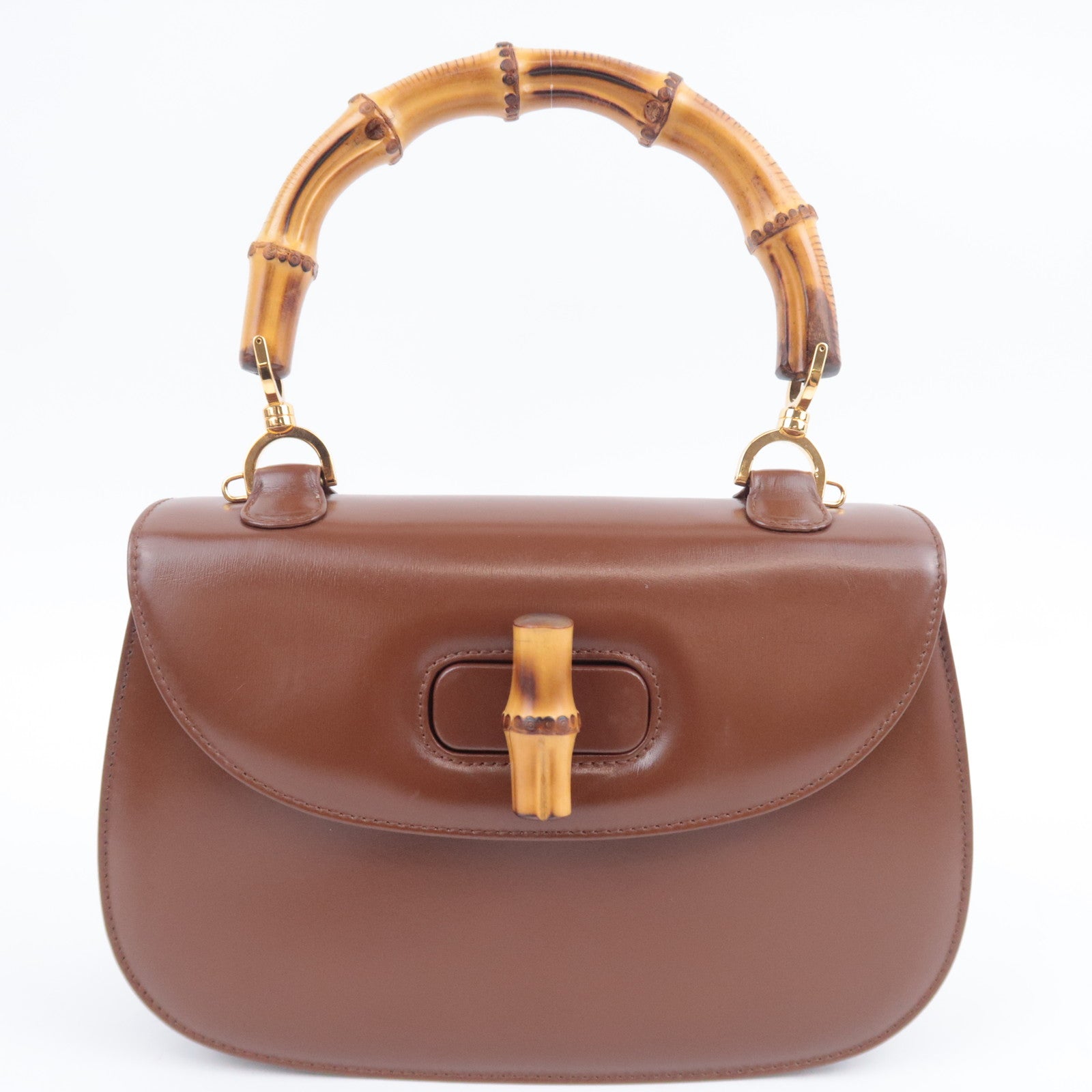 GUCCI Bamboo Leather Handbag Brown 000.2046.063391581
