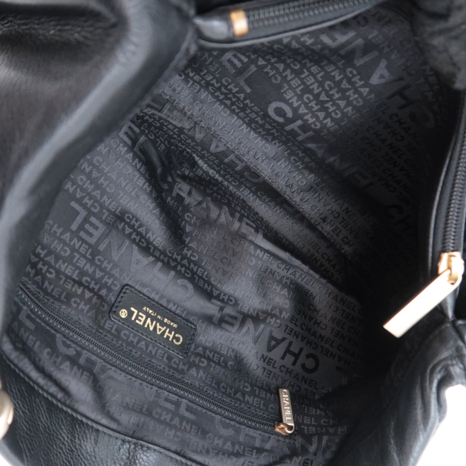 CHANEL Coco Mark Handbag Caviarskin Black