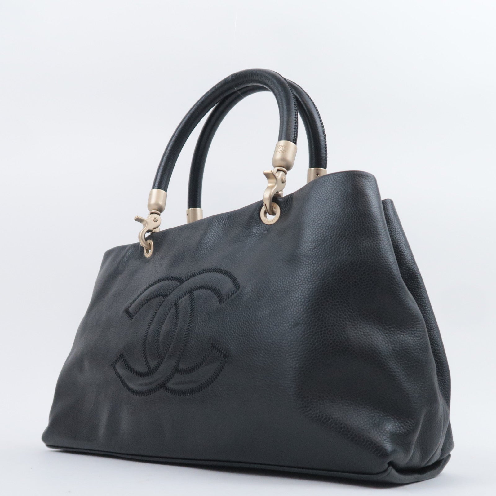 CHANEL Coco Mark Handbag Caviarskin Black
