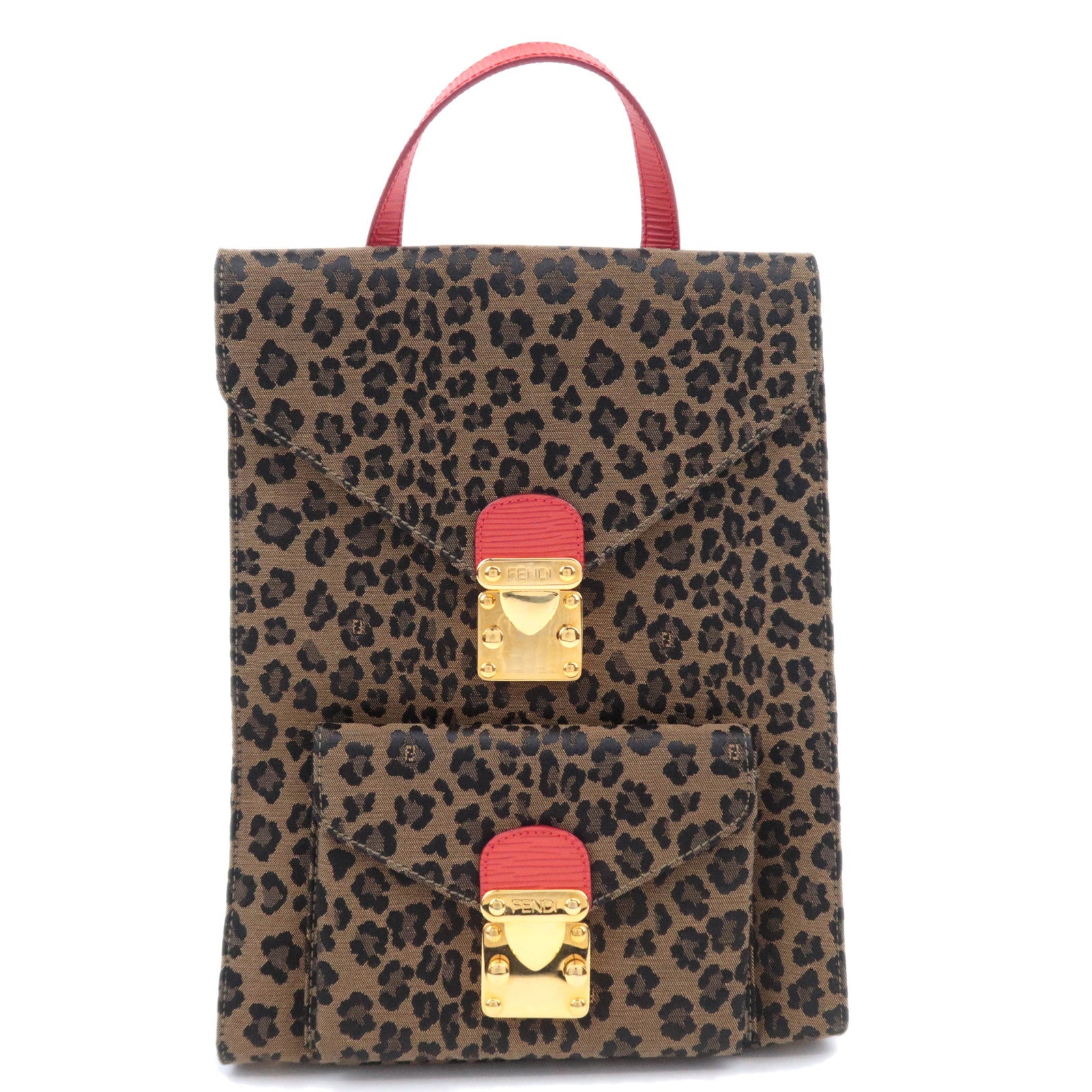 FENDI Leopard Print Canvas Leather Backpack91591