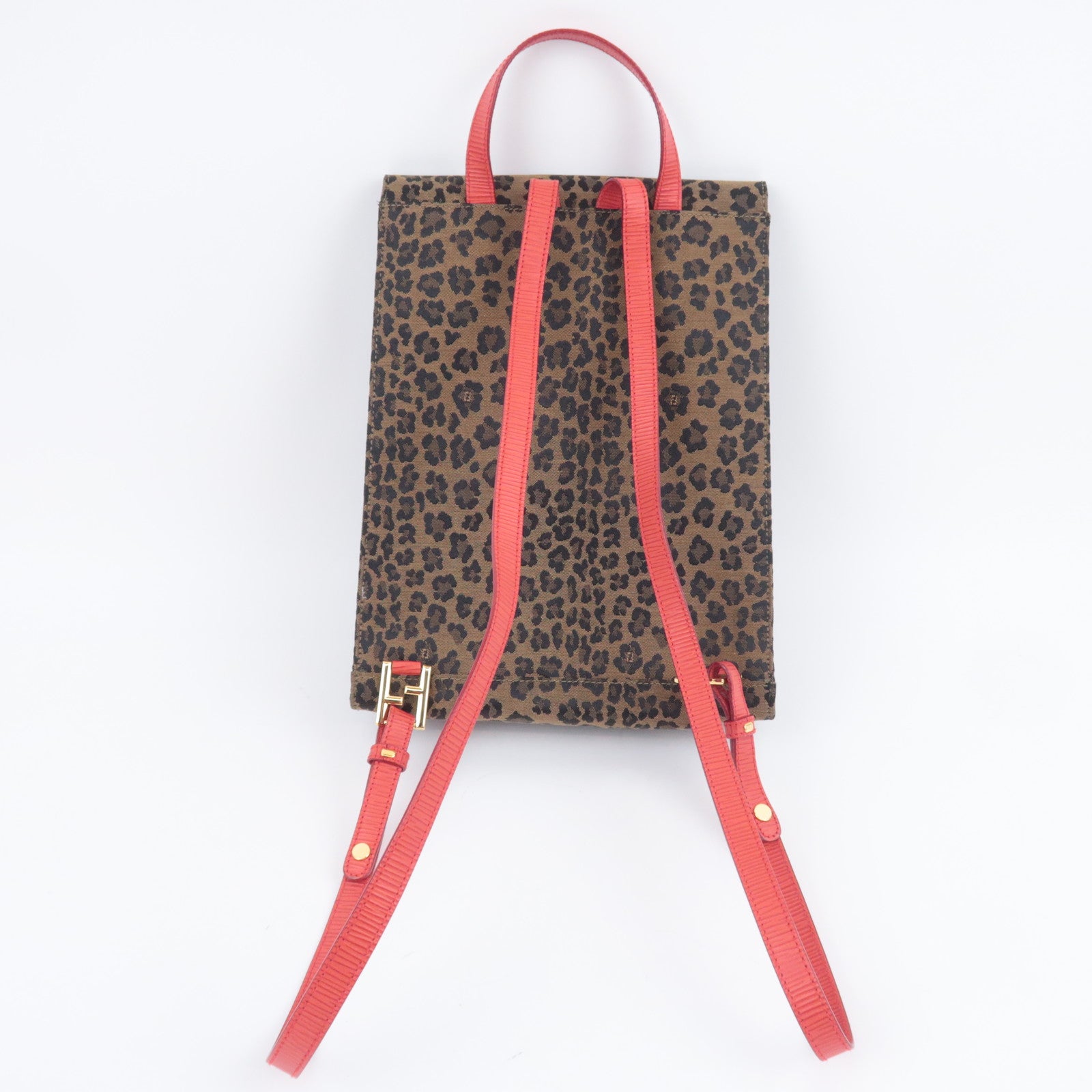 FENDI Leopard Print Canvas Leather Backpack