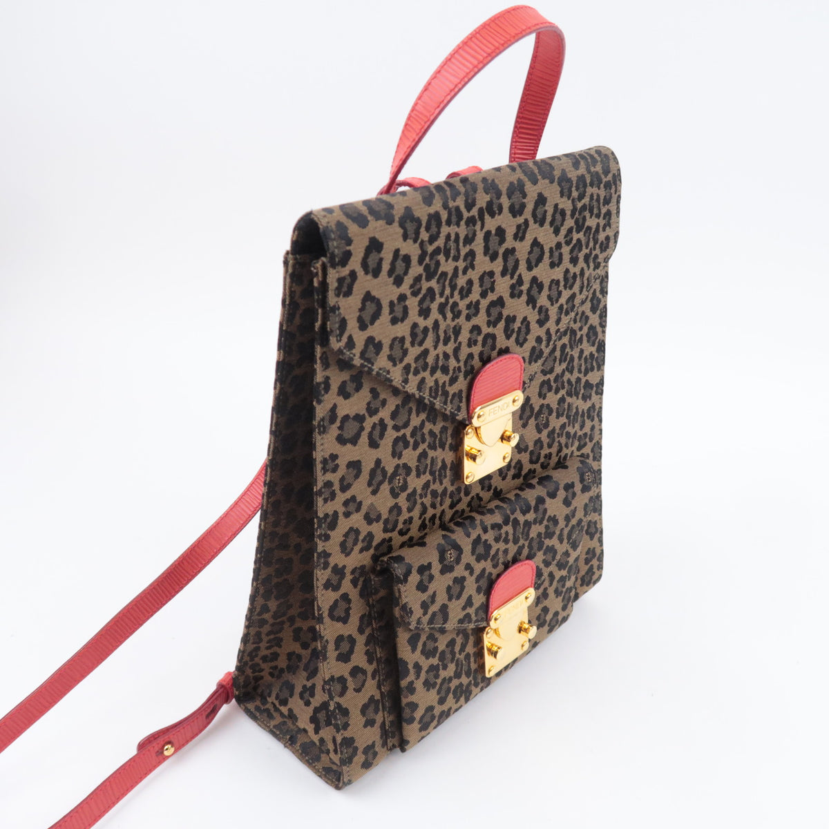 FENDI Leopard Print Canvas Leather Backpack