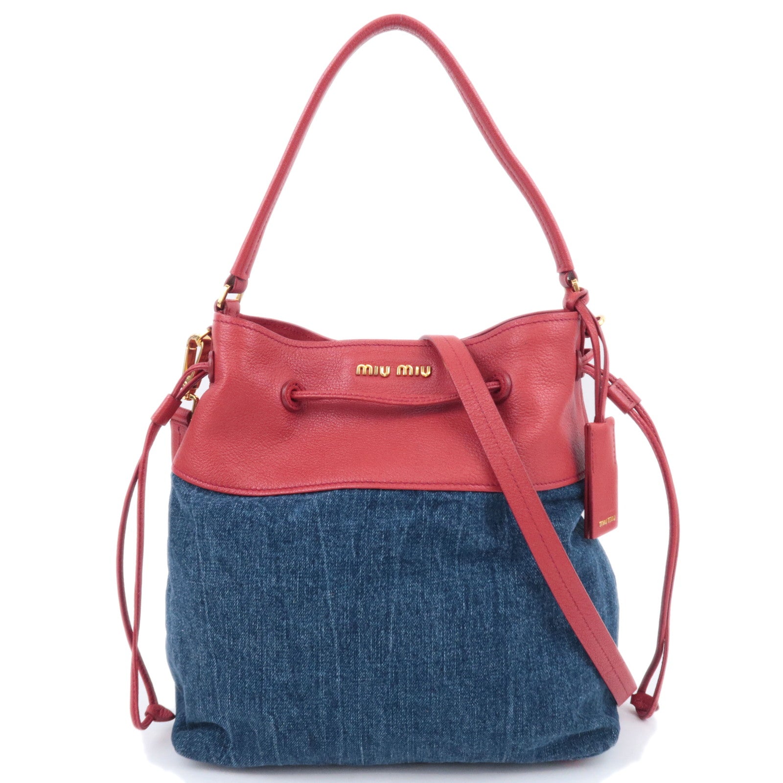 MIU MIU 2Way Denim Shoulder Bag Blue Red RN112991594