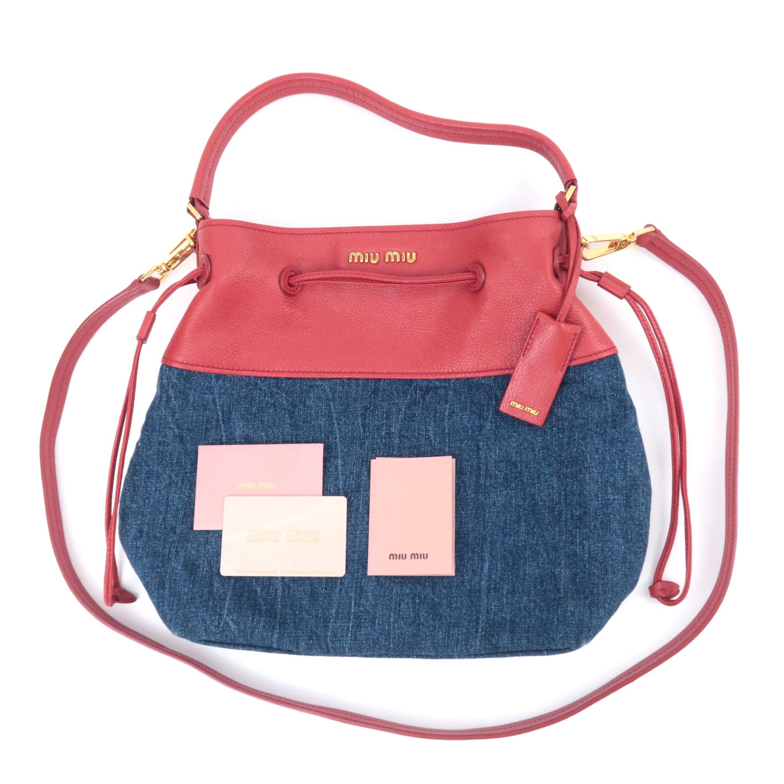 MIU MIU 2Way Denim Shoulder Bag Blue Red RN1129
