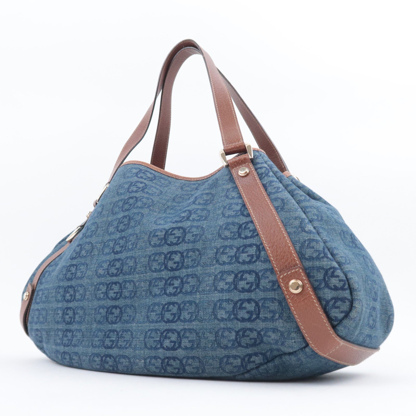GUCCI Abby Interlocking G Denim Shoulder Bag Blue 130736