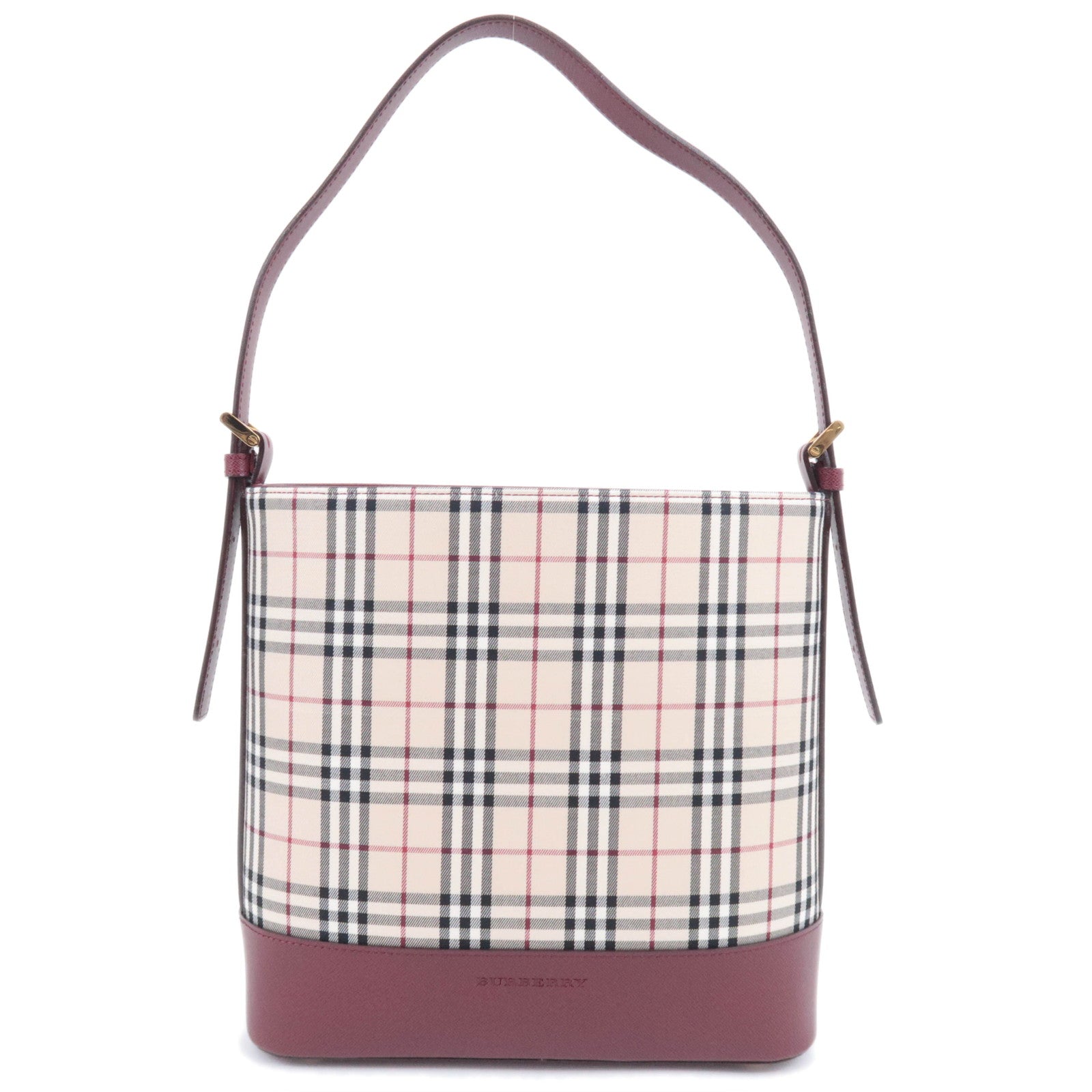BURBERRY Nova Plaid Canvas Shoulder Bag Bordeaux91603
