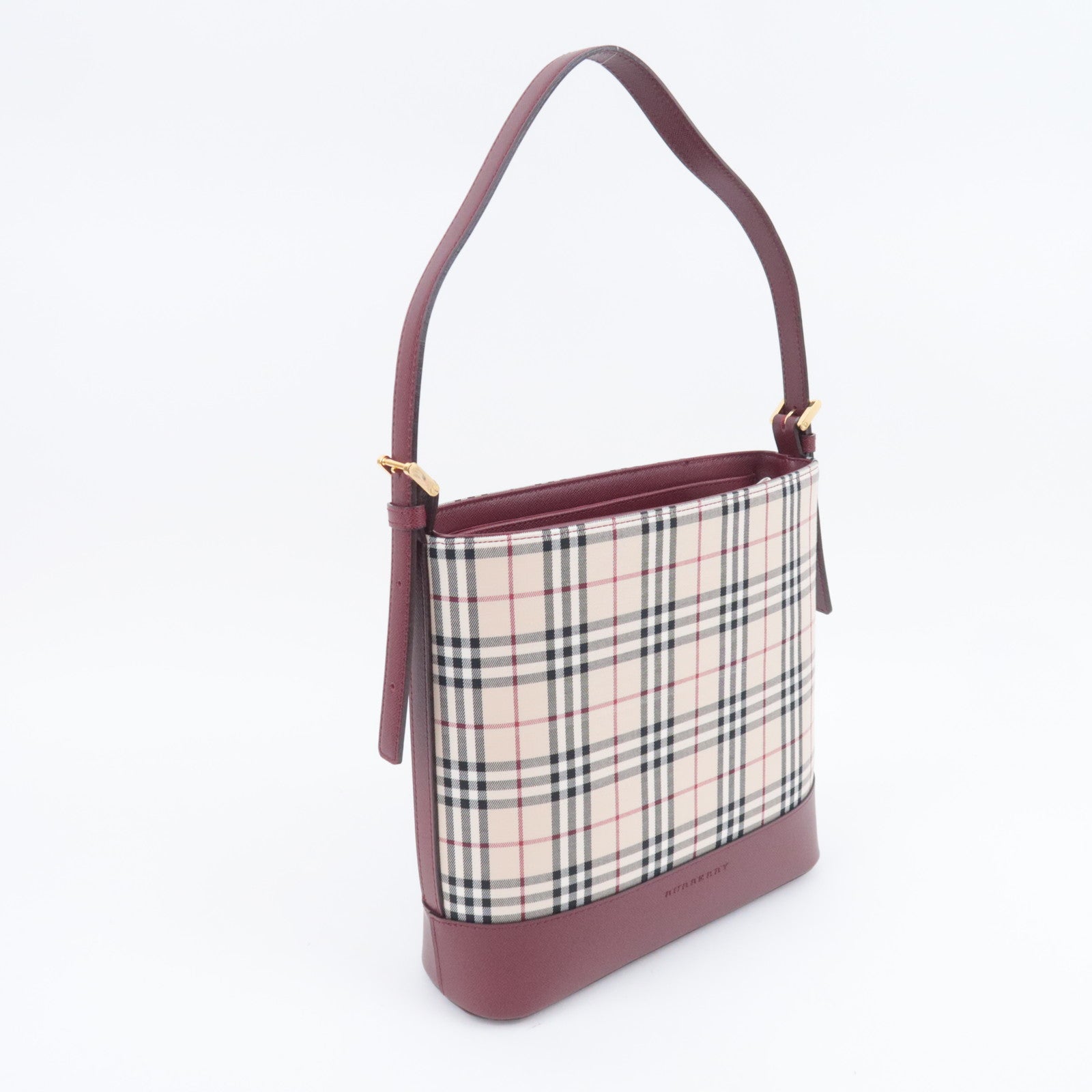 BURBERRY Nova Plaid Canvas Shoulder Bag Bordeaux