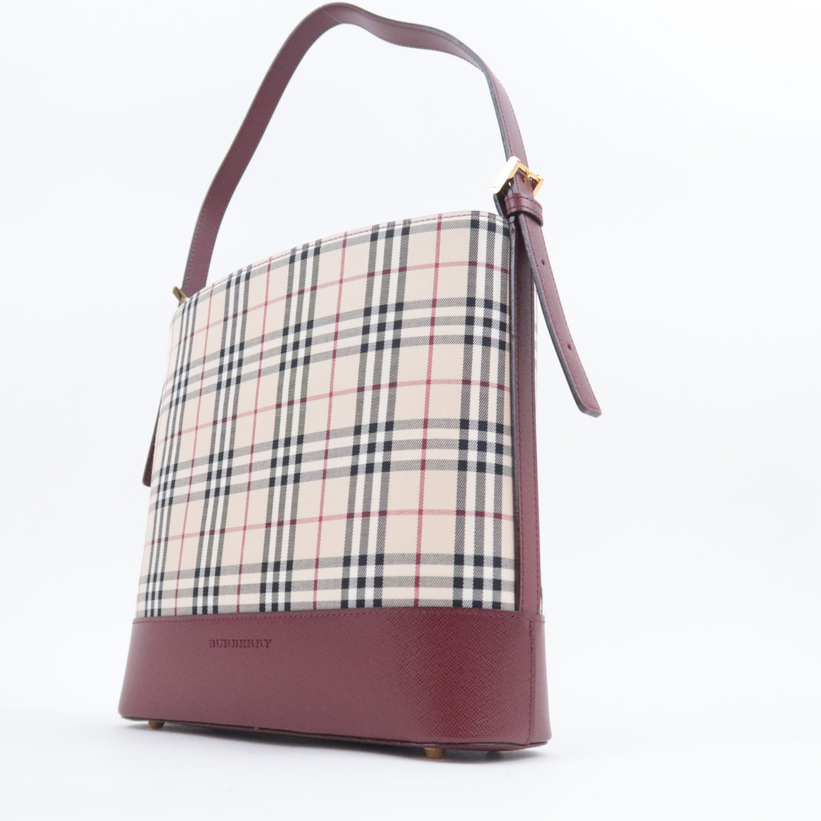 BURBERRY Nova Plaid Canvas Shoulder Bag Bordeaux