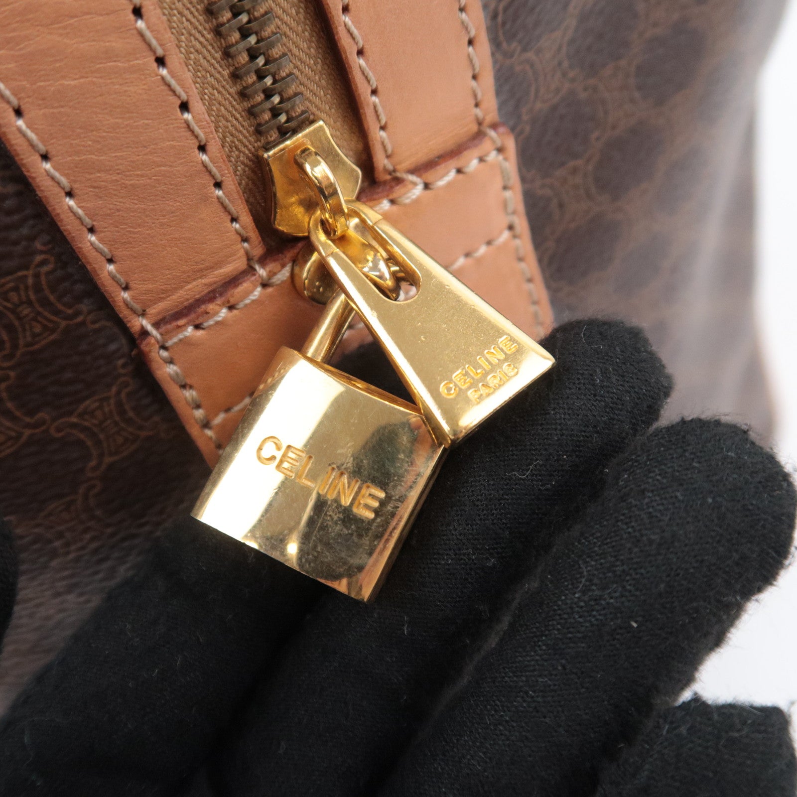 CELINE Macadam PVC Leather Boston Bag Brown