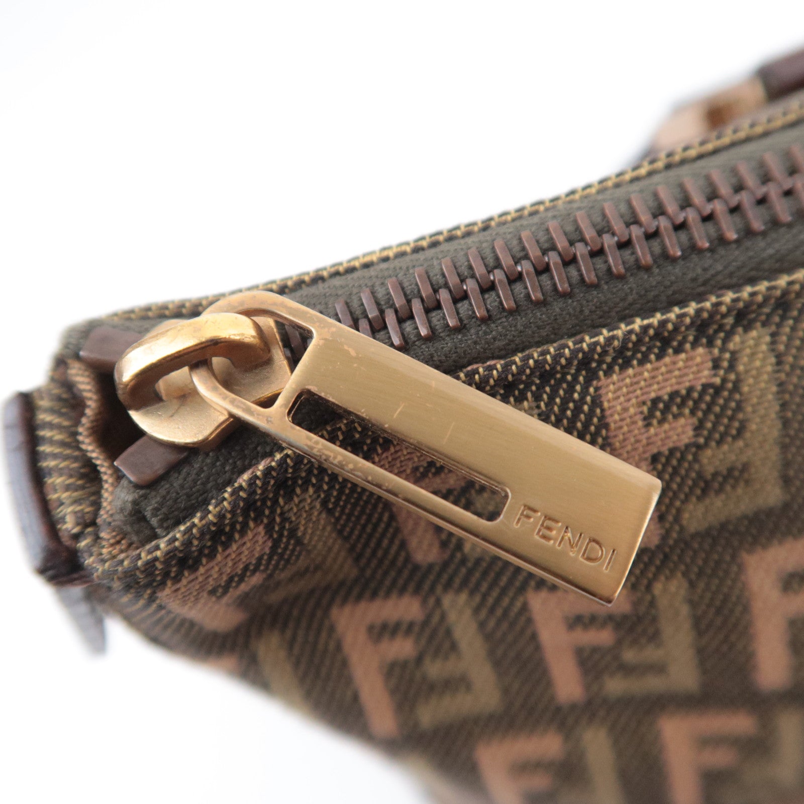 FENDI Zucchino Canvas Leather Handbag Khaki Brown 8BH138