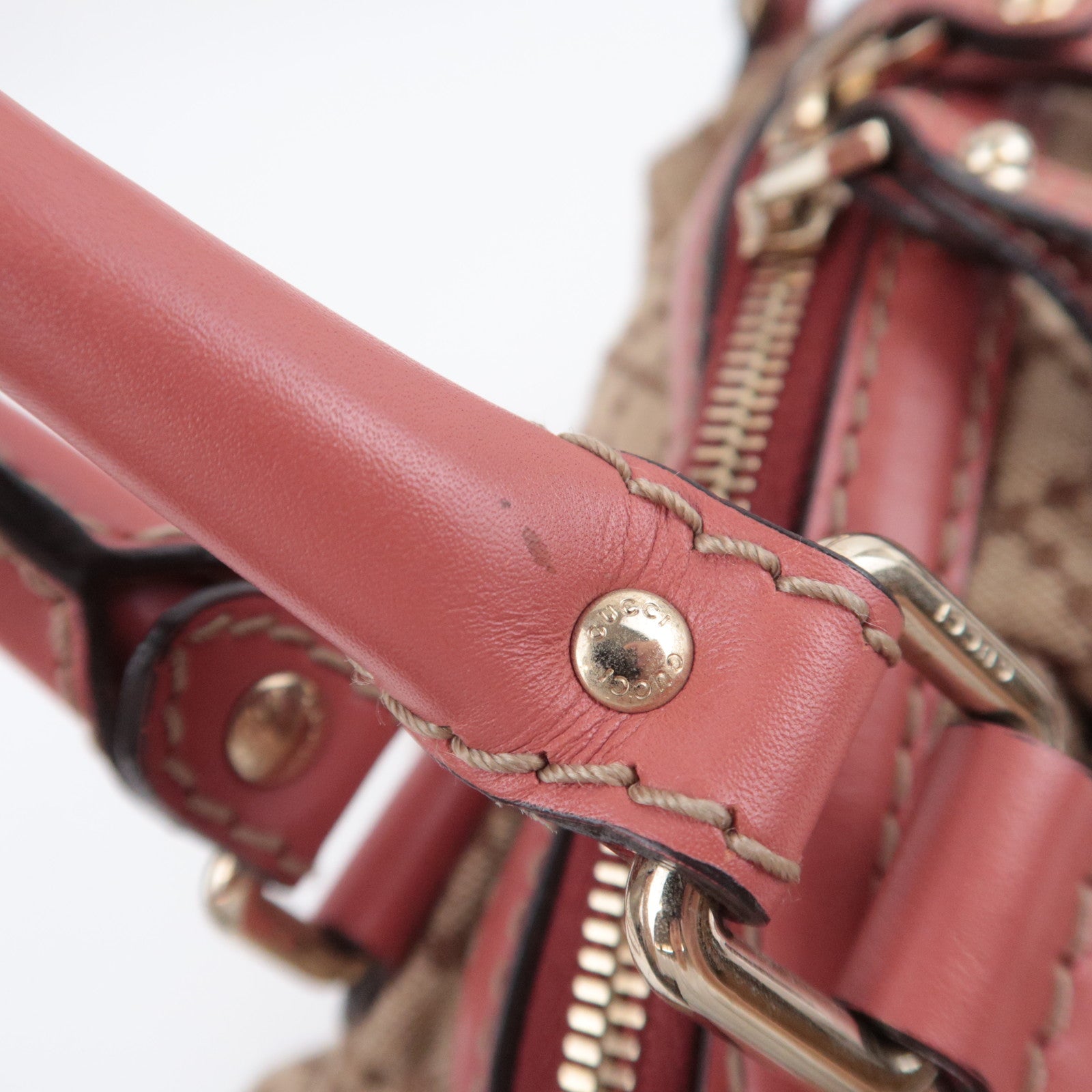 GUCCI Sukey Diamante Canvas Shoulder Bag Beige Pink 223974