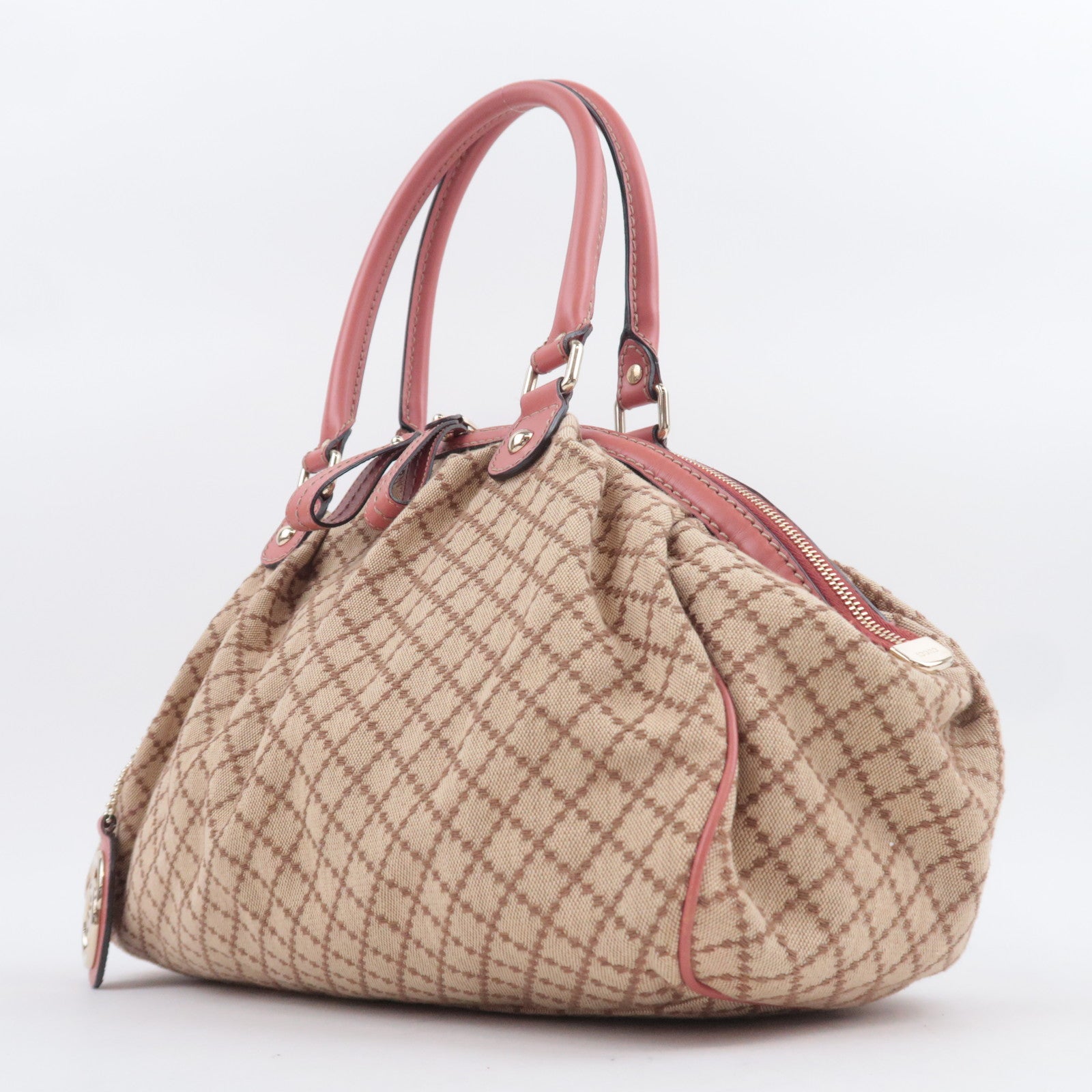 GUCCI Sukey Diamante Canvas Shoulder Bag Beige Pink 223974