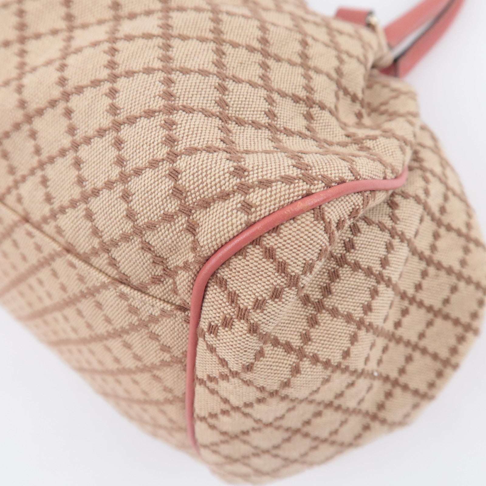 GUCCI Sukey Diamante Canvas Shoulder Bag Beige Pink 223974